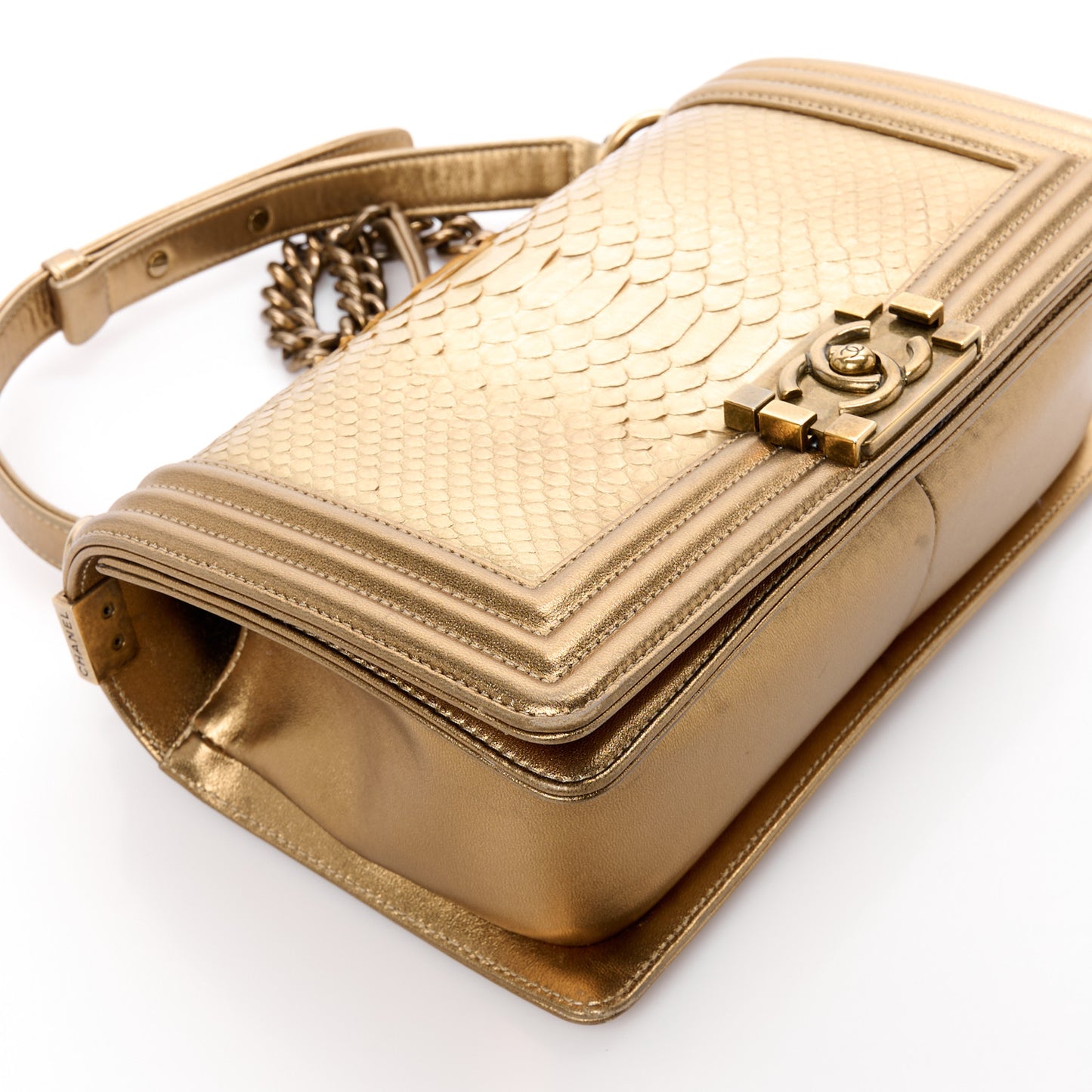 Snakeskin Medium Boy Flap Gold