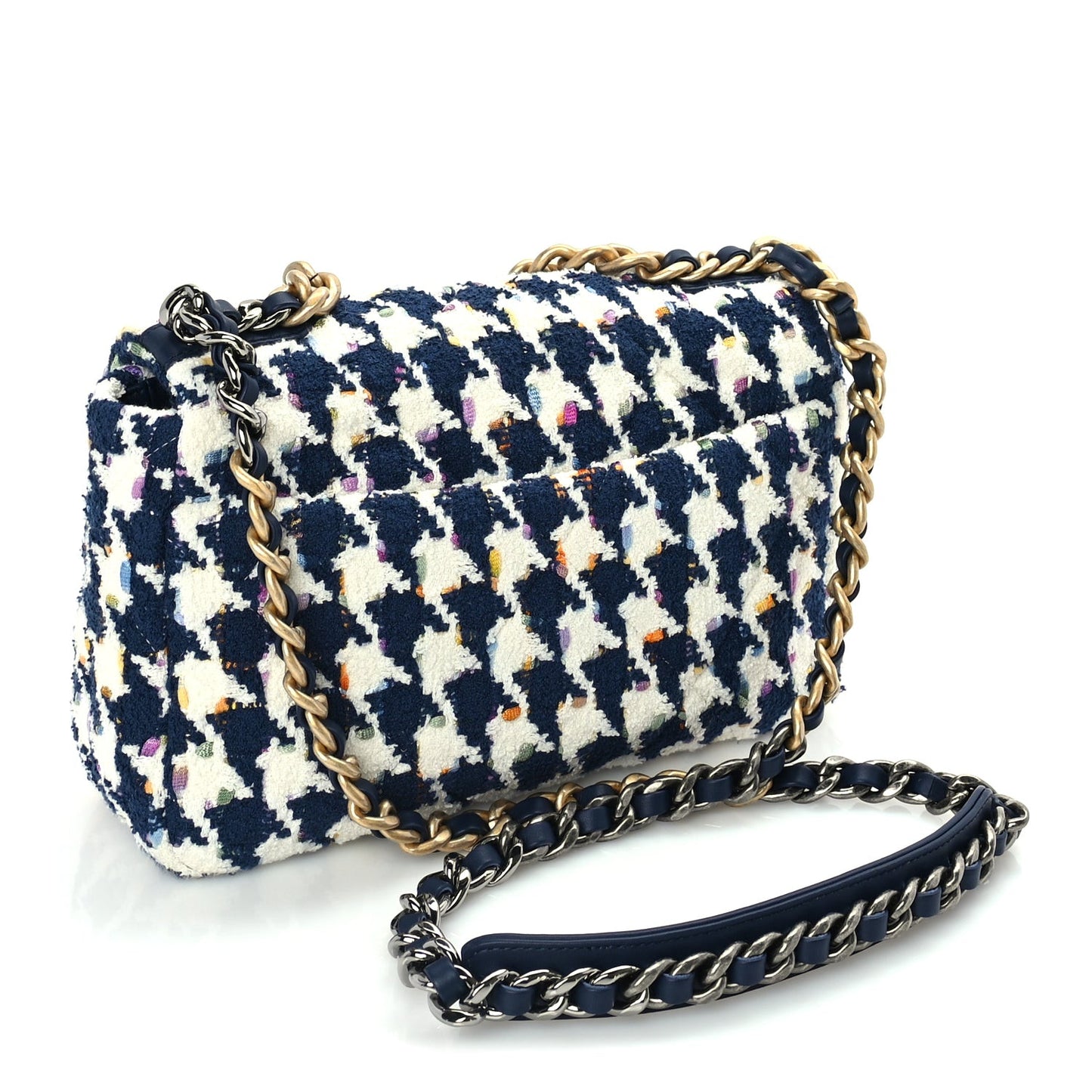 Tweed Quilted Medium 19 Flap Ecru Navy Blue Multicolor