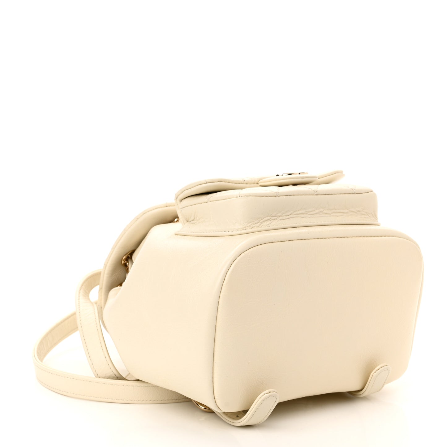 Glazed Aged Calfskin Quilted Small Duma Drawstring Backpack White