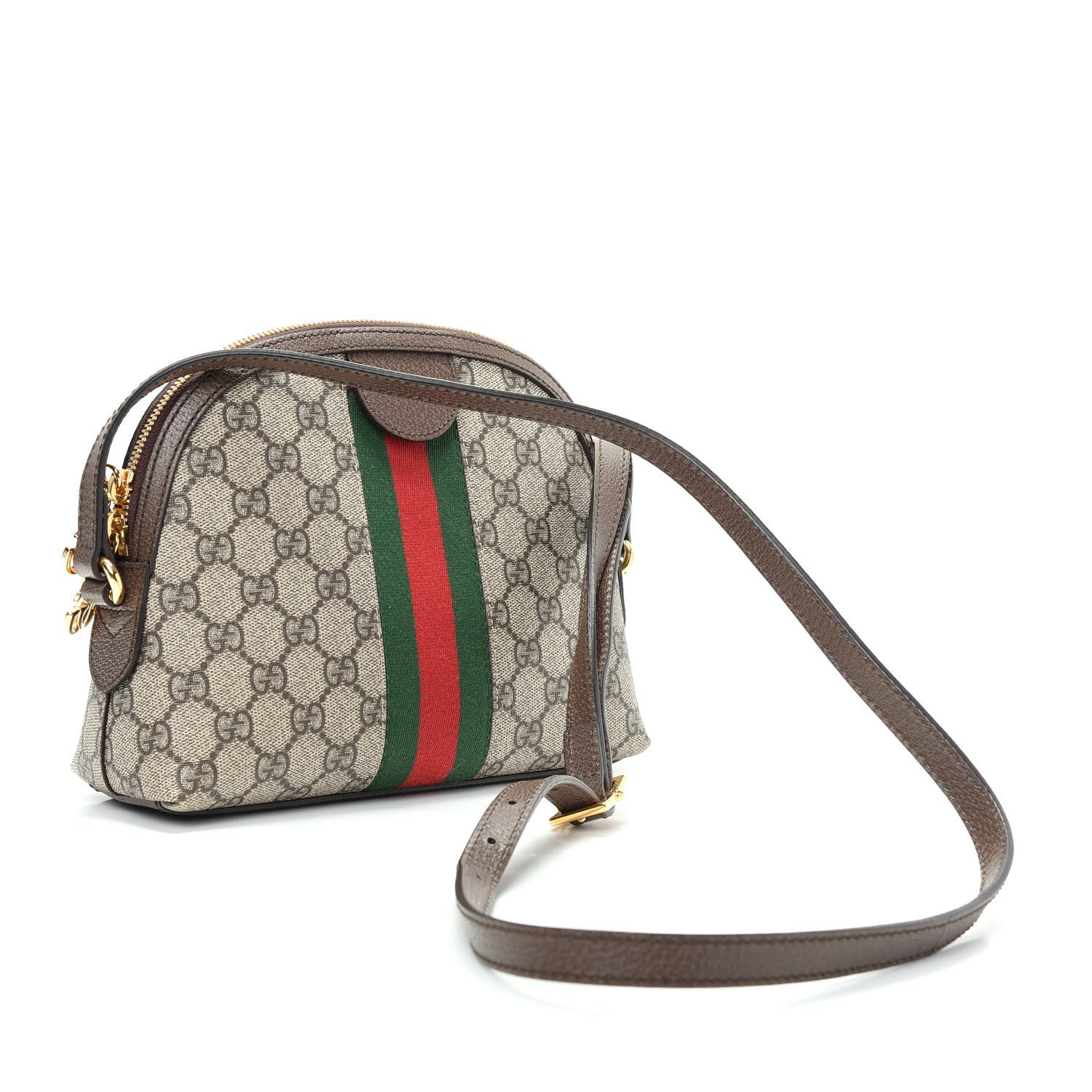 Gucci GG Supreme Monogram Textured Dollar Calfskin Web Small Ophidia Dome Shoulder Bag Beige Ebony New Acero 3 of 9