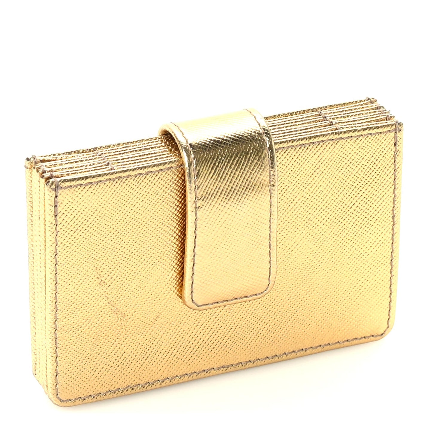 Saffiano Oro Gusseted Card Holder Platino