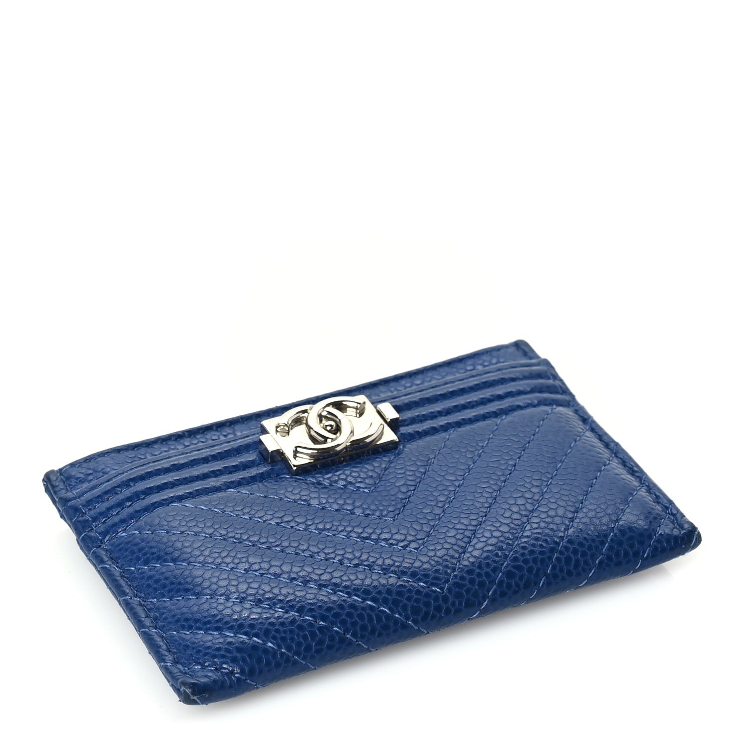 Chanel Caviar Chevron Quilted Boy Card Holder Blue 5 of 8
