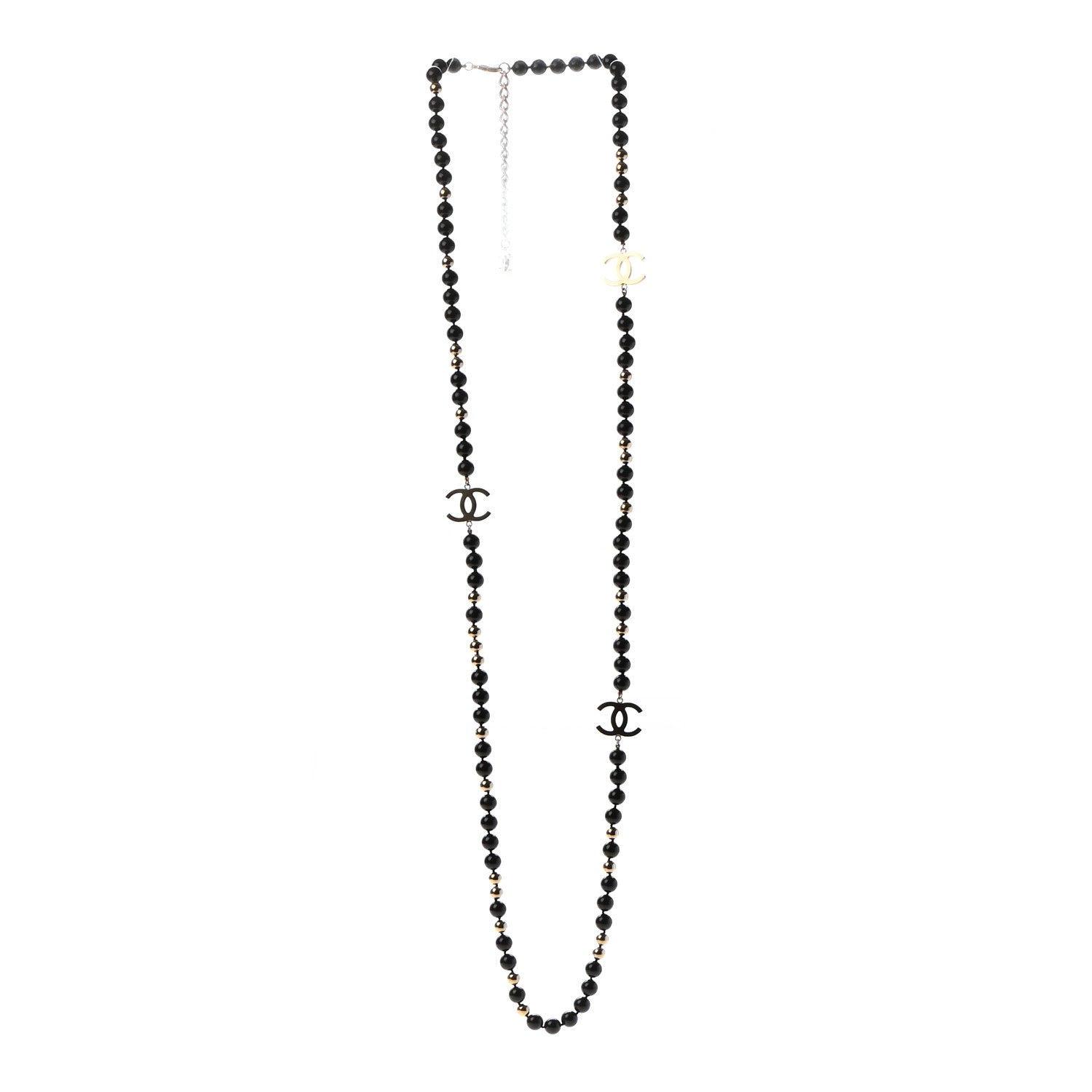 Chanel Beaded CC Long Necklace Black Gold 3 of 5