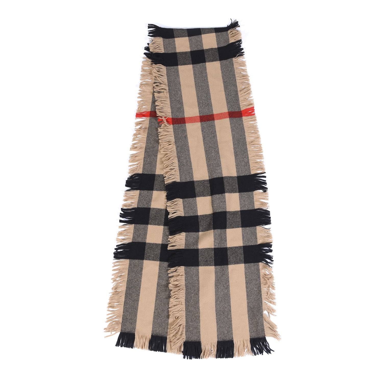 Burberry Wool Half Mega Check Fringe Scarf Camel 2 of 3
