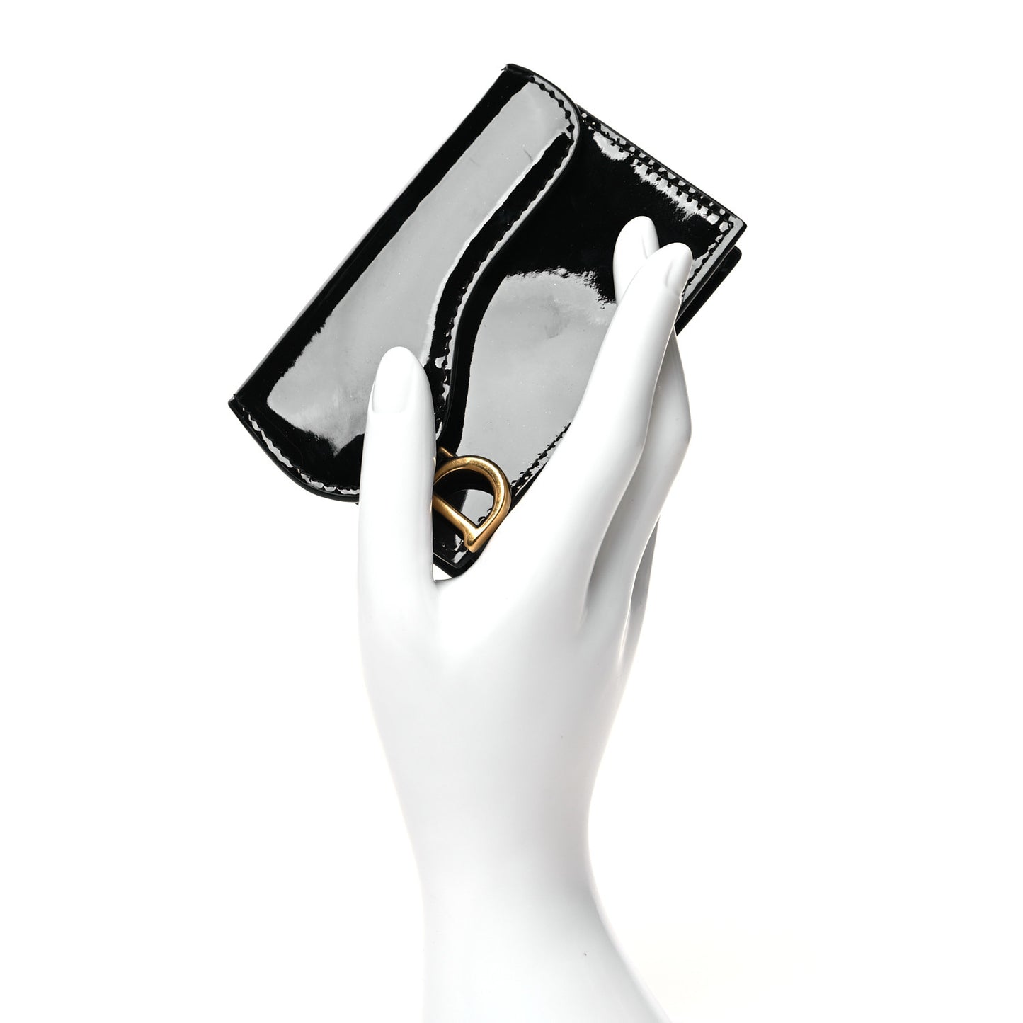 Patent Calfskin Saddle Card Holder Black