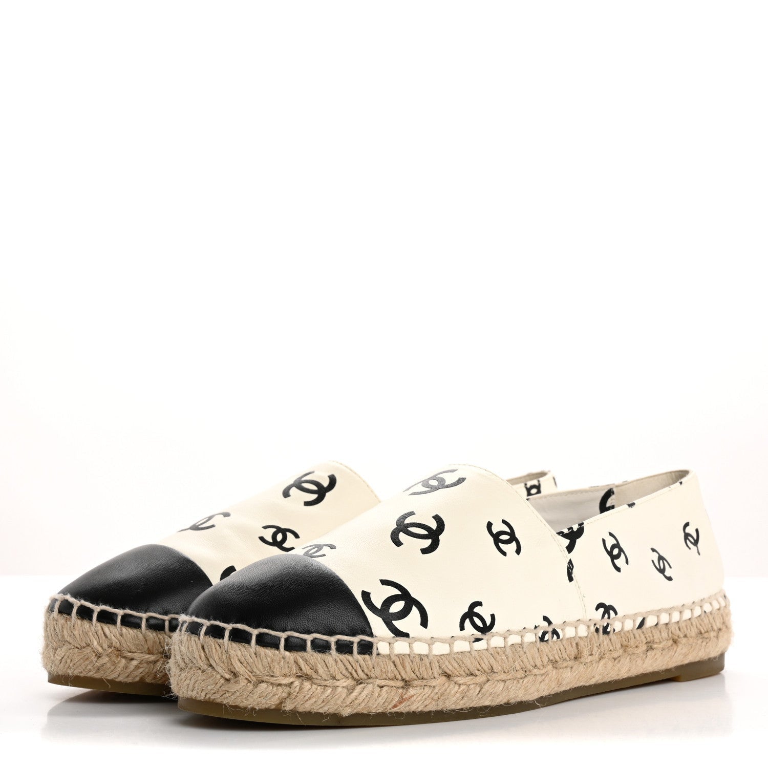 Chanel Lambskin Printed CC Espadrilles 38 White Black 4 of 7