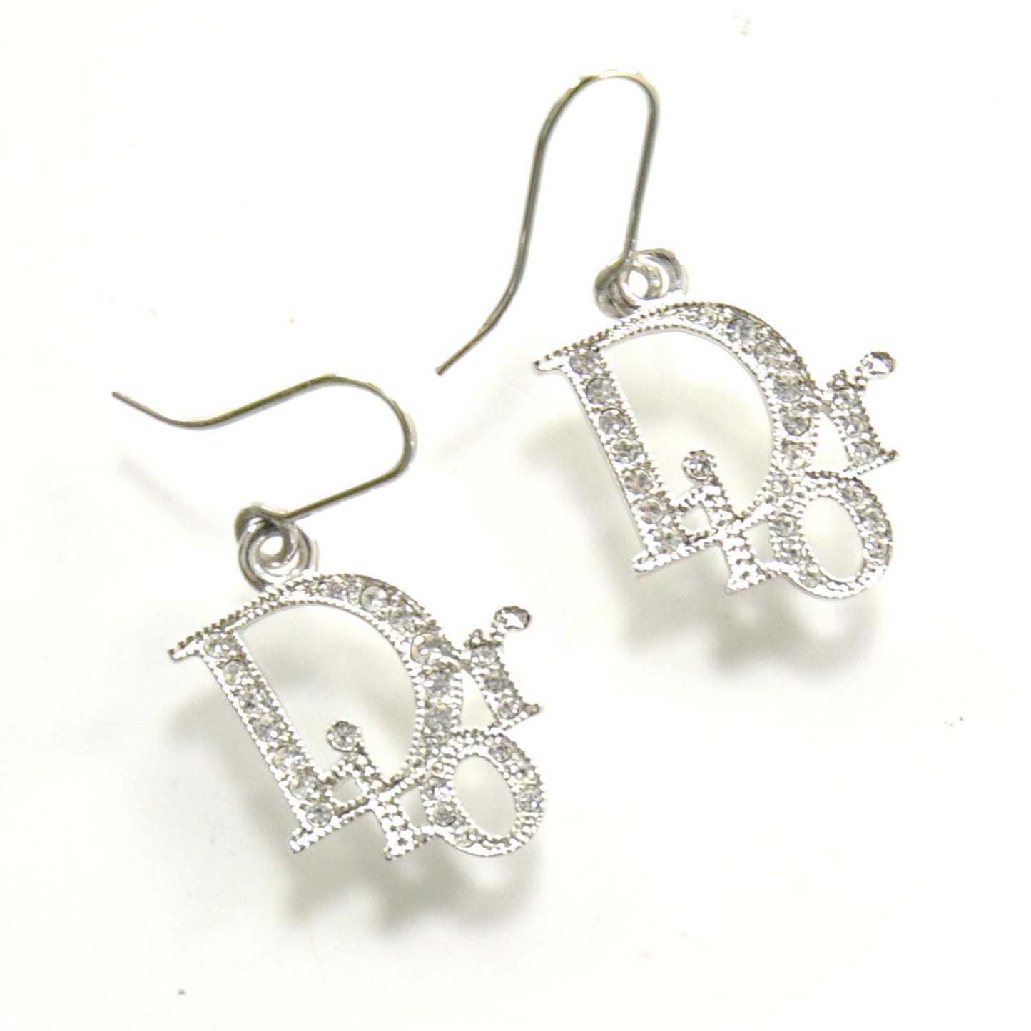 Crystal Logo Dangle Earrings Silver