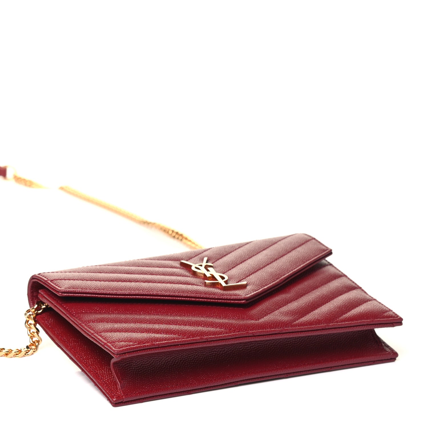 Saint Laurent Grain De Poudre Matelasse Chevron Monogram Envelope Chain Wallet Rouge Opyum 3 of 4