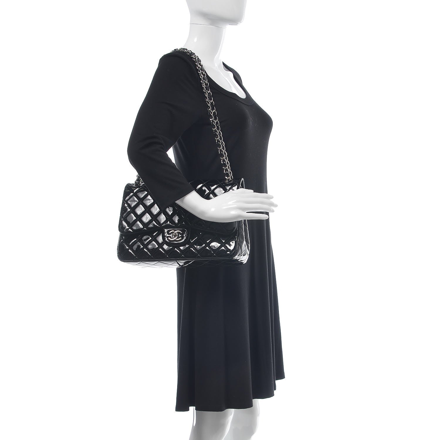 Chanel Patent Quilted Jumbo Double Flap Black 2 of 15