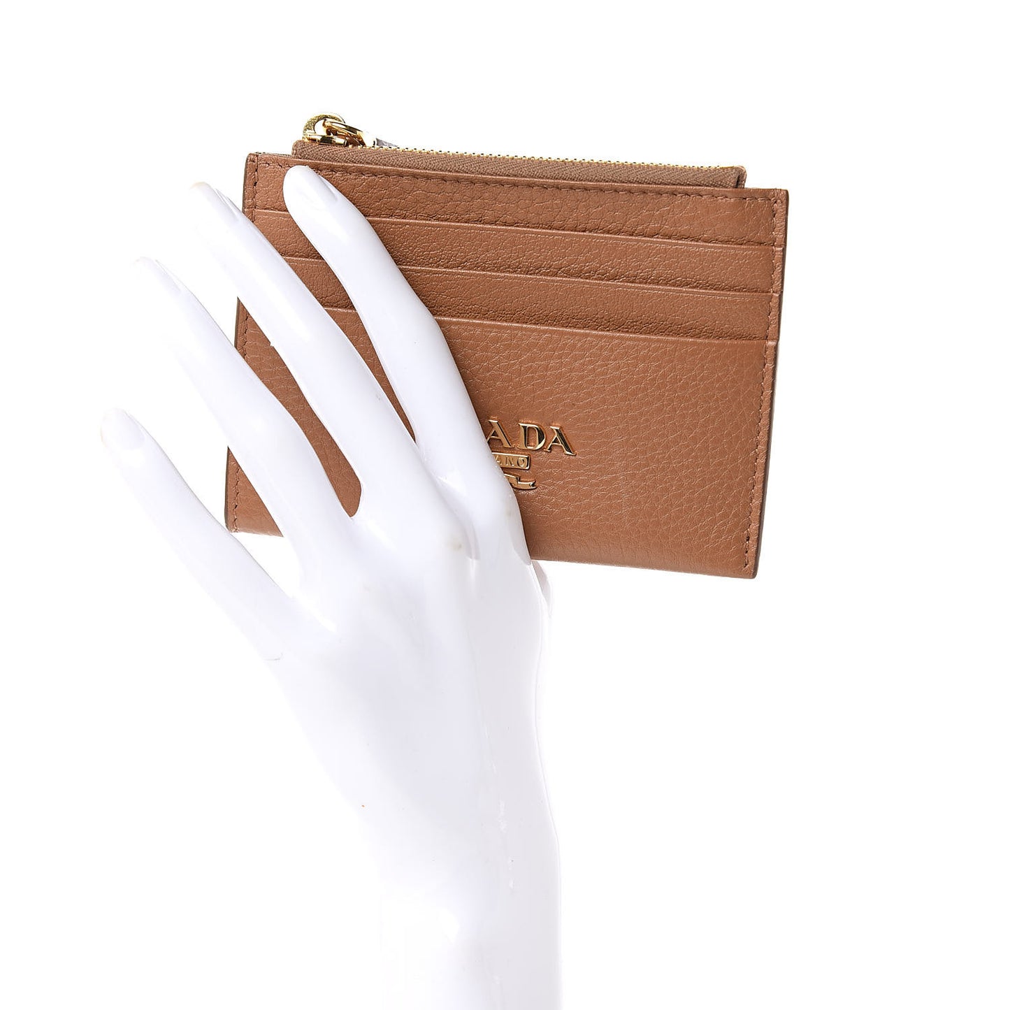 Vitello Grain Zip Card Holder Cuoio