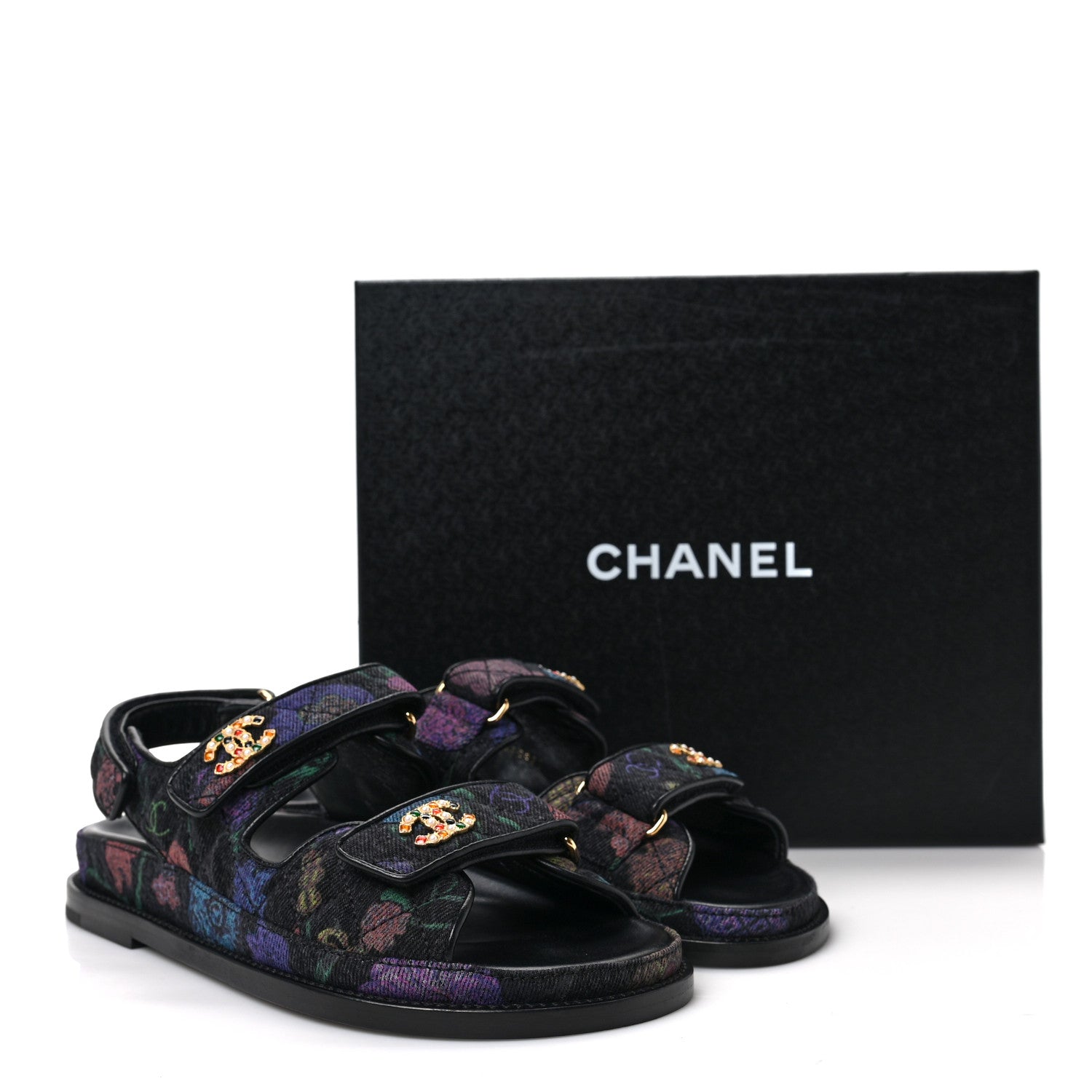 Chanel Denim Quilted Dad Sandals 38 Black Multicolor 9 of 9