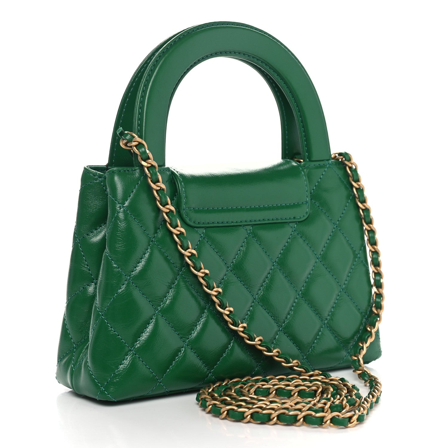 Chanel Shiny Aged Calfskin Quilted Nano Kelly Shopper Green 2 of 11