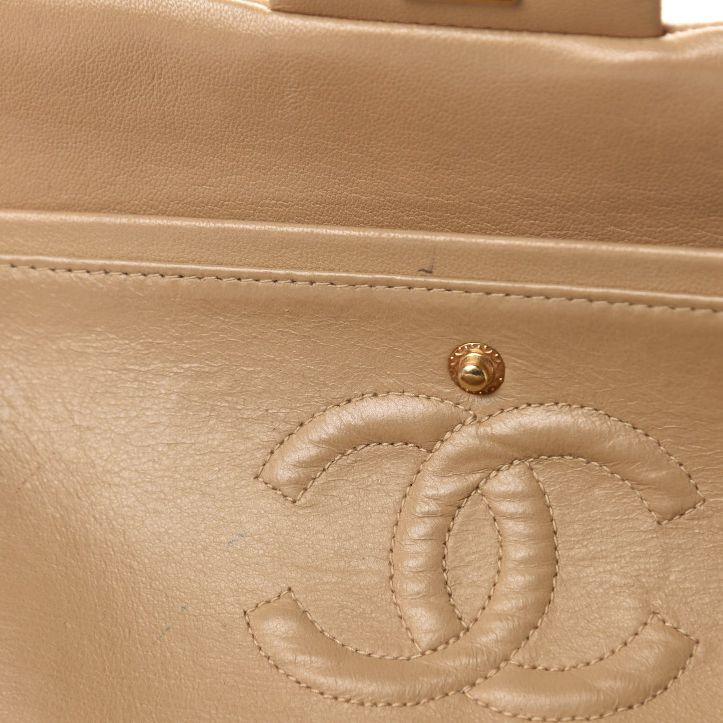 Lambskin Quilted Small Double Flap Beige