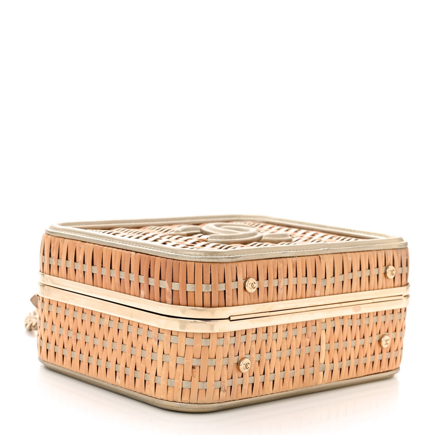 Raffia Calfskin Medium CC Filigree Vanity Case Gold