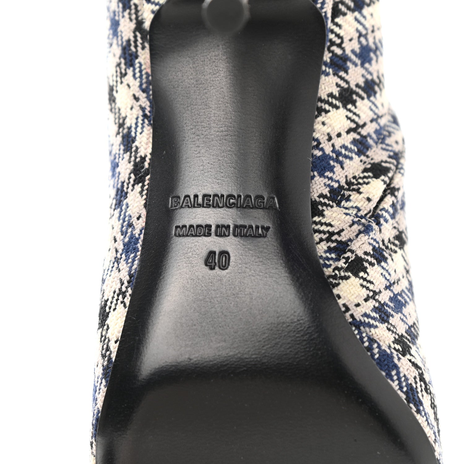 Balenciaga Wool Check BB Pointy Toe Ankle Booties 40 Beige Navy Silver 7 of 9