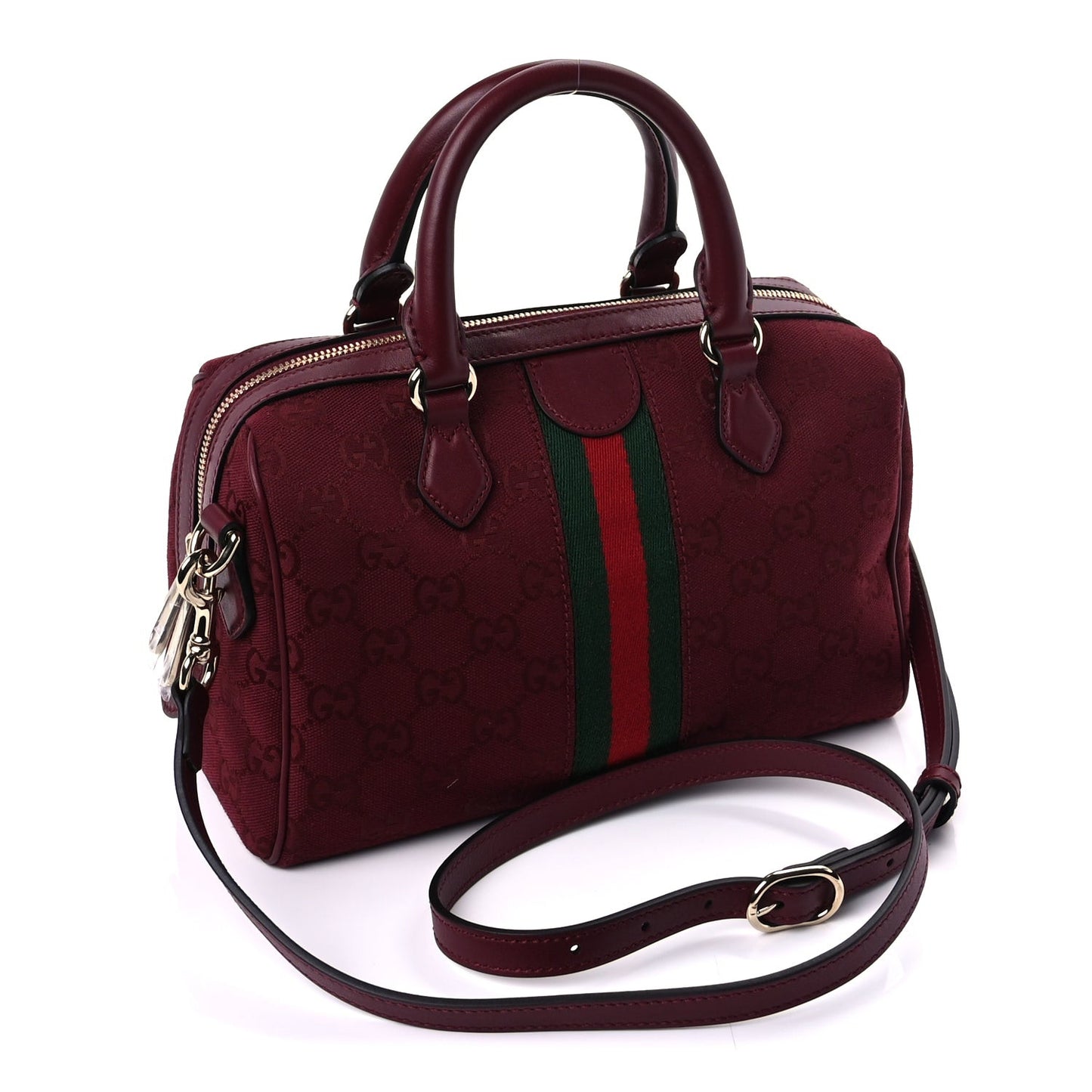 GG Monogram Textured Dollar Calfskin Web Small Ophidia Top Handle Bowler Bag  Rosso Ancora