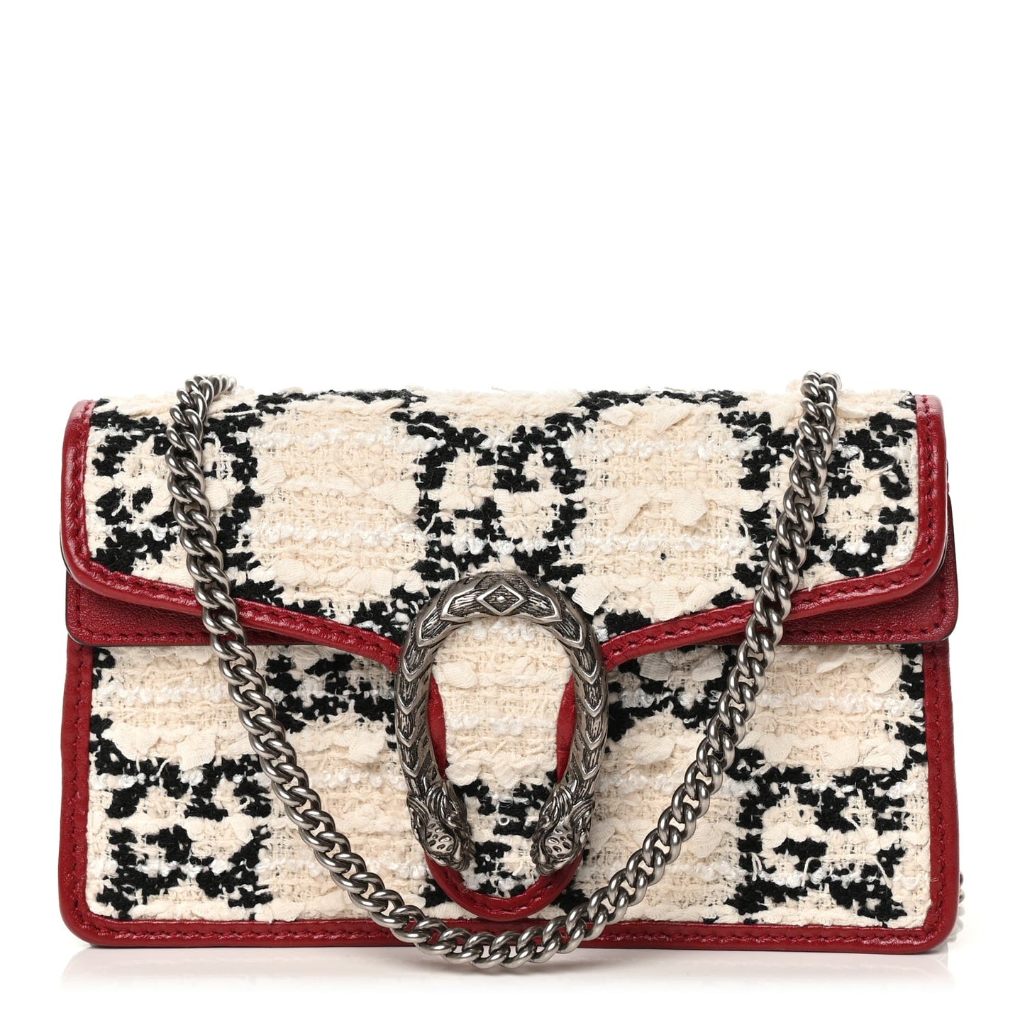 Tweed GG Monogram Super Mini Dionysus Shoulder Bag White Black Romantic Cherry