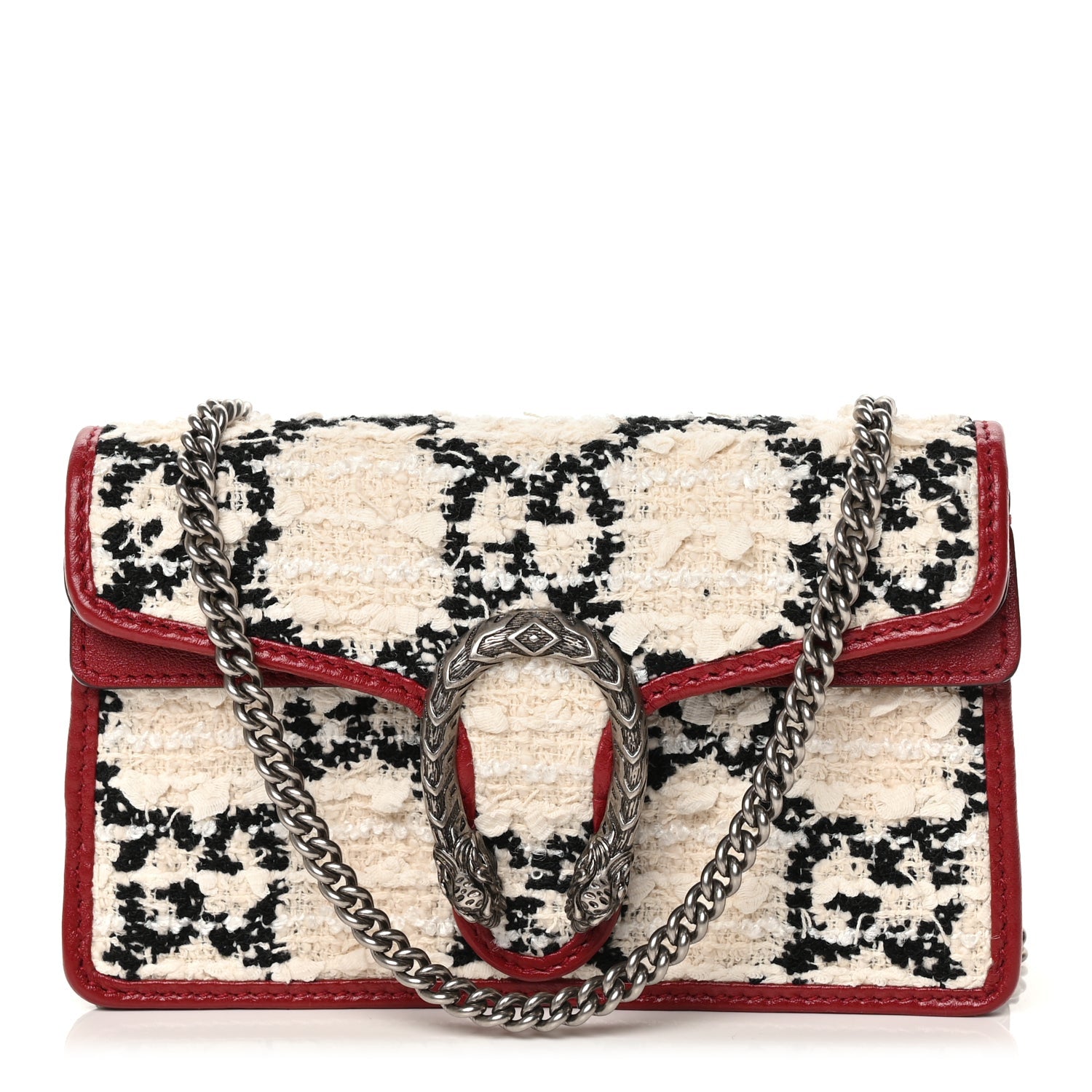 Gucci Tweed GG Monogram Super Mini Dionysus Shoulder Bag White Black Romantic Cherry 1 of 8