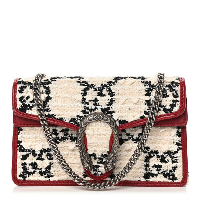 Gucci Tweed GG Monogram Super Mini Dionysus Shoulder Bag White Black Romantic Cherry 1 of 8