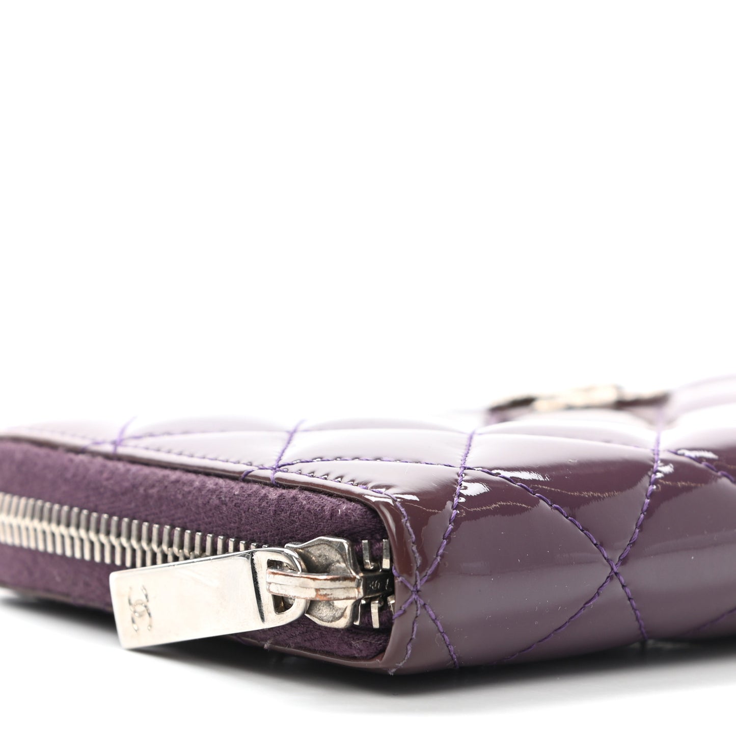Patent Quilted Brilliant Zip Around Wallet Purple