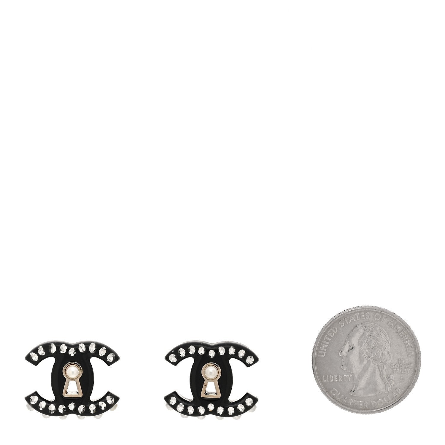 Chanel Resin Crystal Pearl CC Earrings Black 2 of 5