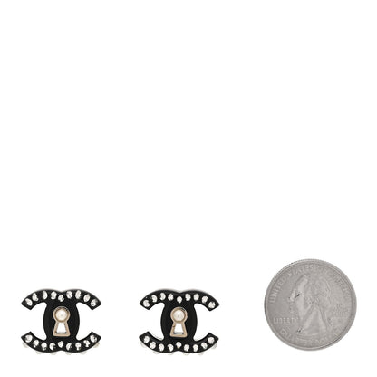 Chanel Resin Crystal Pearl CC Earrings Black 2 of 5