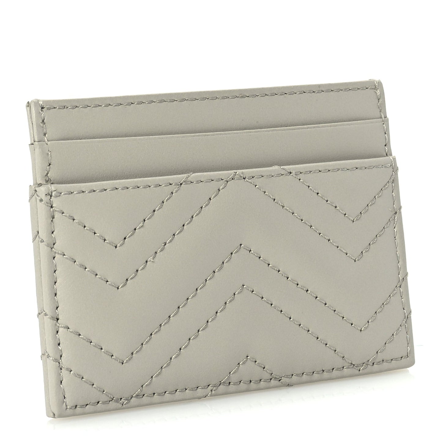 Calfskin Matelasse GG Marmont Card Holder  Light Grey