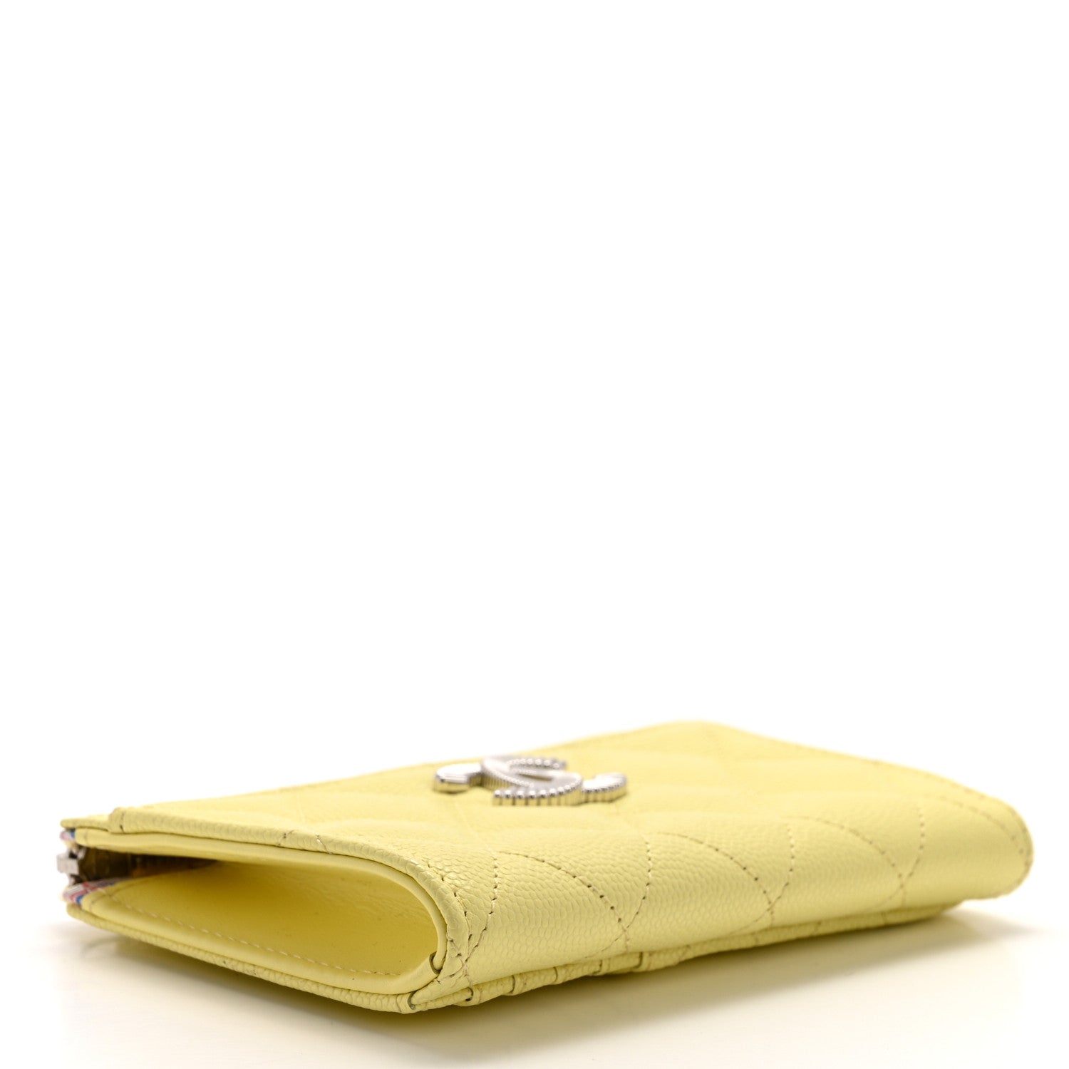 Chanel Caviar Quilted CC Zip Around Card Holder Yellow 4 of 8