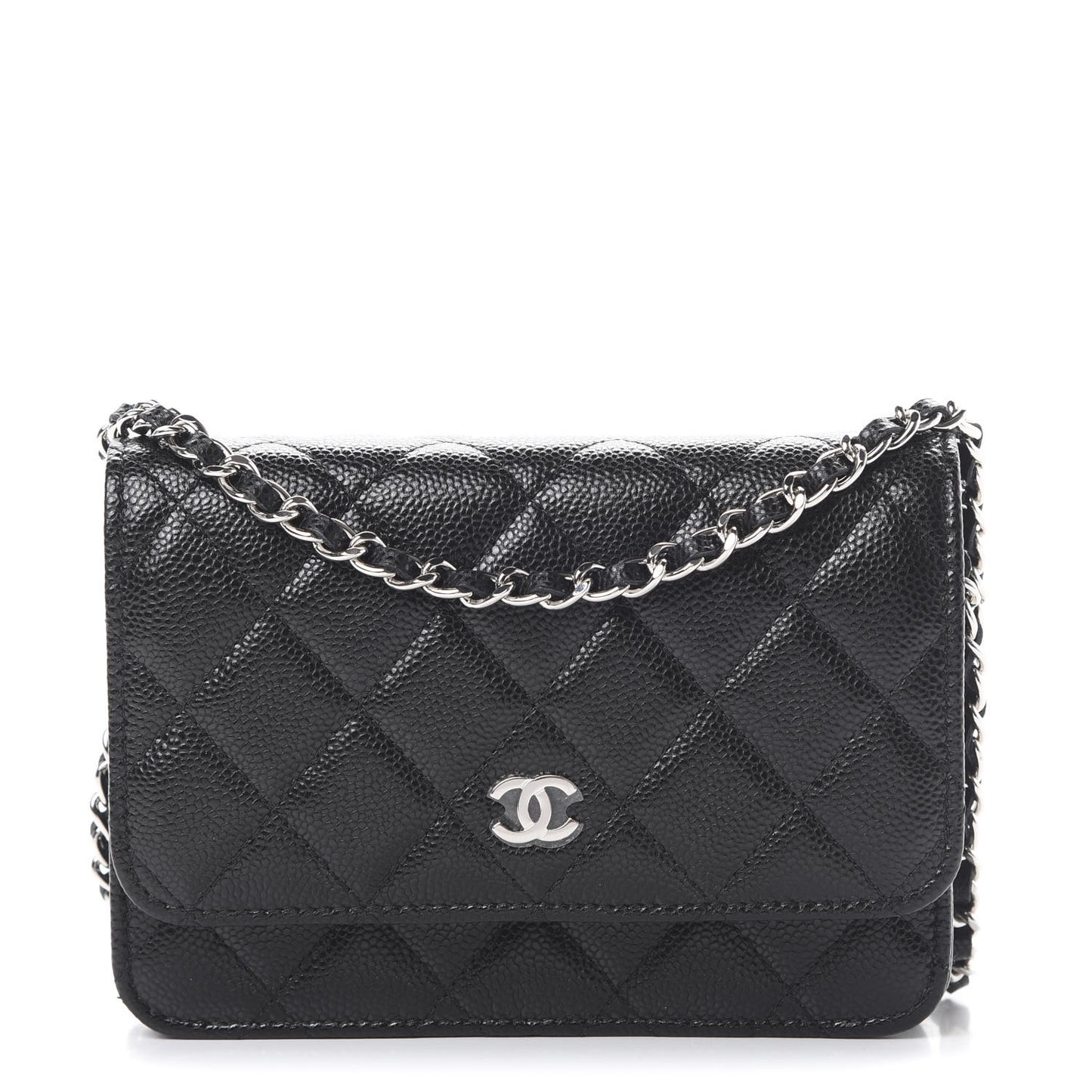 Caviar Quilted Mini Wallet On Chain WOC Black