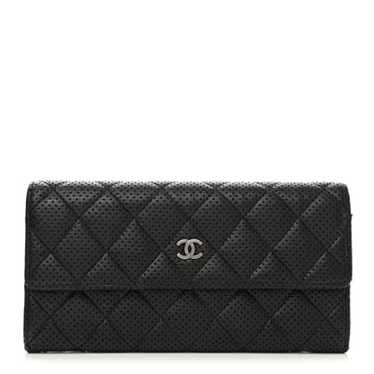 Chanel Perforated Lambskin Quilted Large Gusset Flap Wallet Black 1 of 10