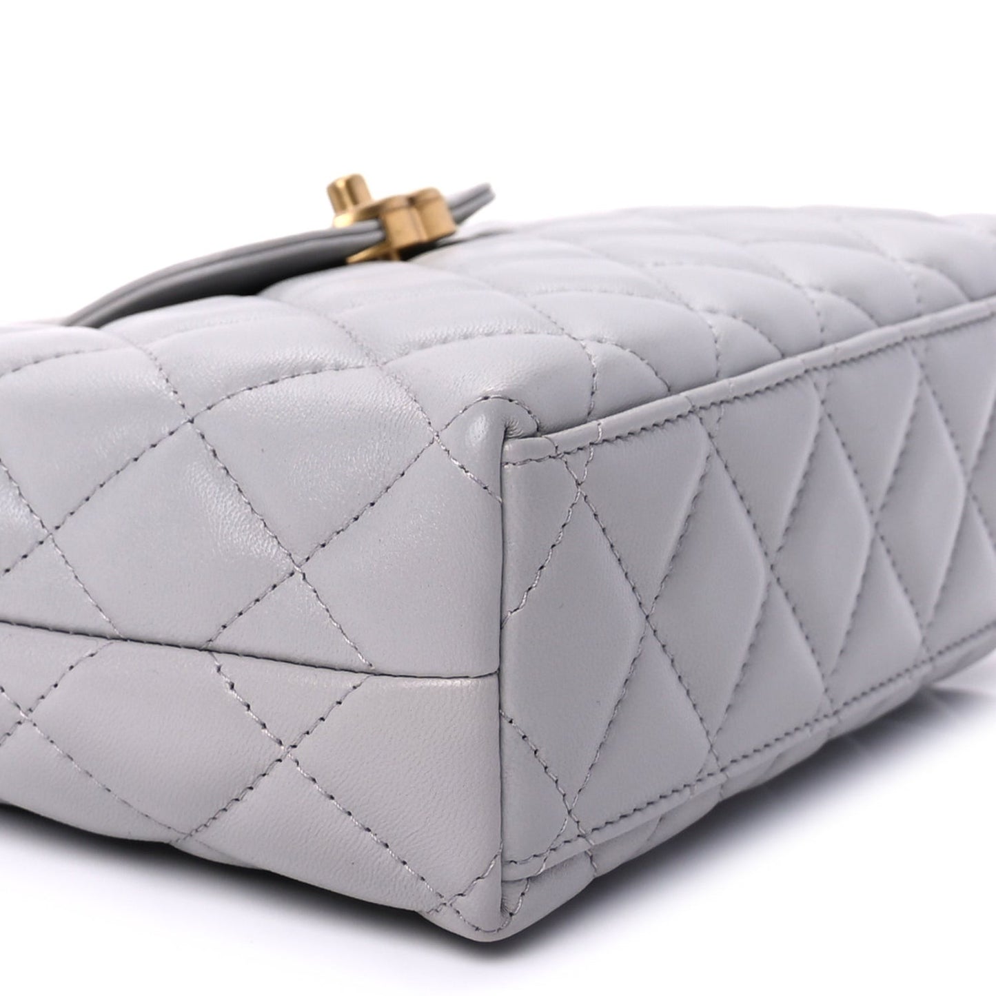 Shiny Aged Calfskin Quilted Nano Kelly Shopper  Light Grey