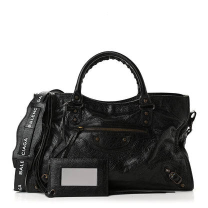 Balenciaga Agneau Classic Hardware City Logo Strap Black White 1 of 9