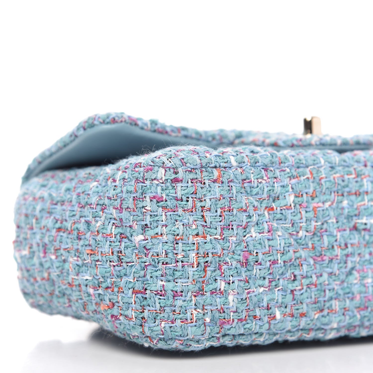 Chanel Tweed Quilted Mini Rectangular Flap Turquoise Purple White Red 6 of 10