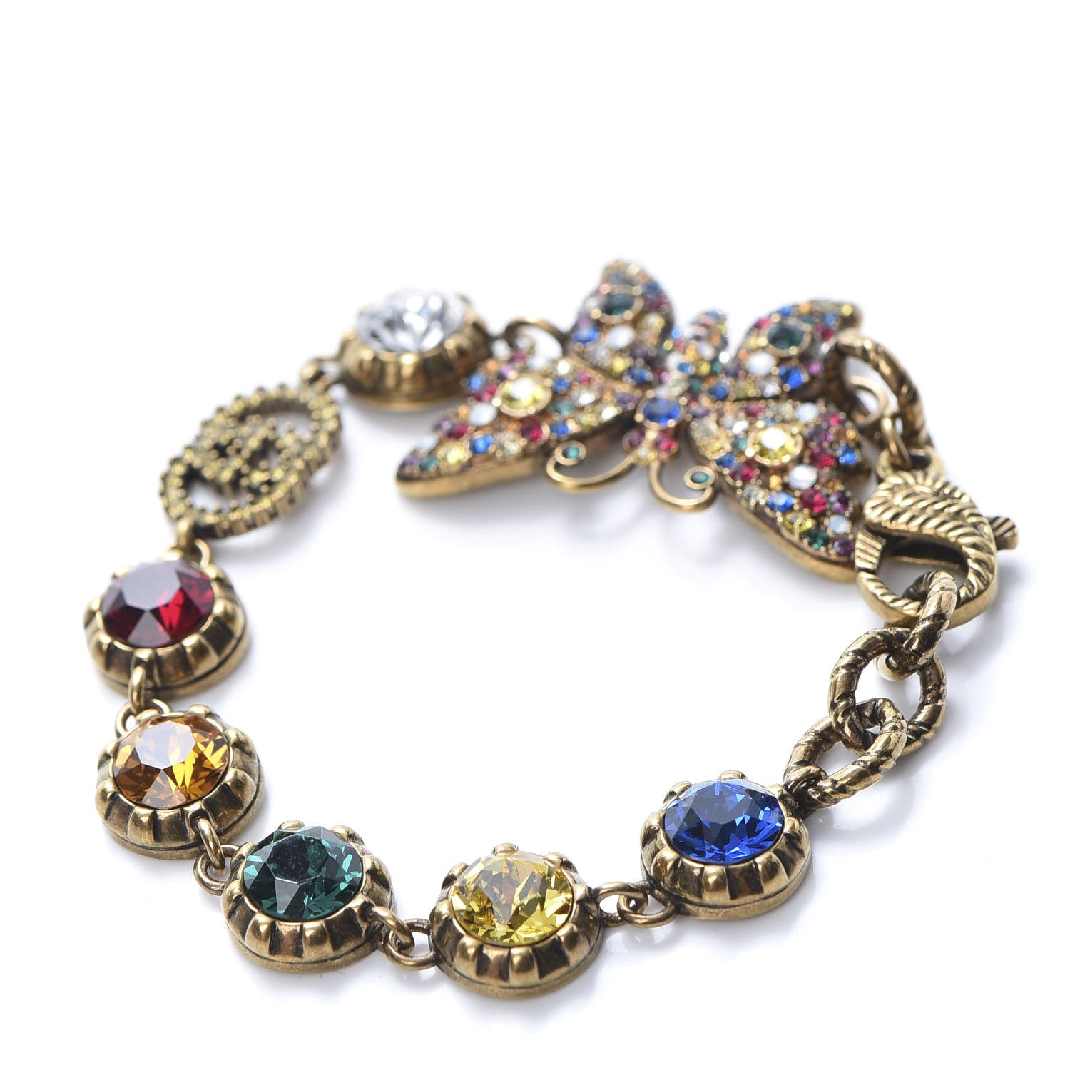 Gucci Crystal Butterfly Bracelet Aged Gold Multicolor 3 of 5