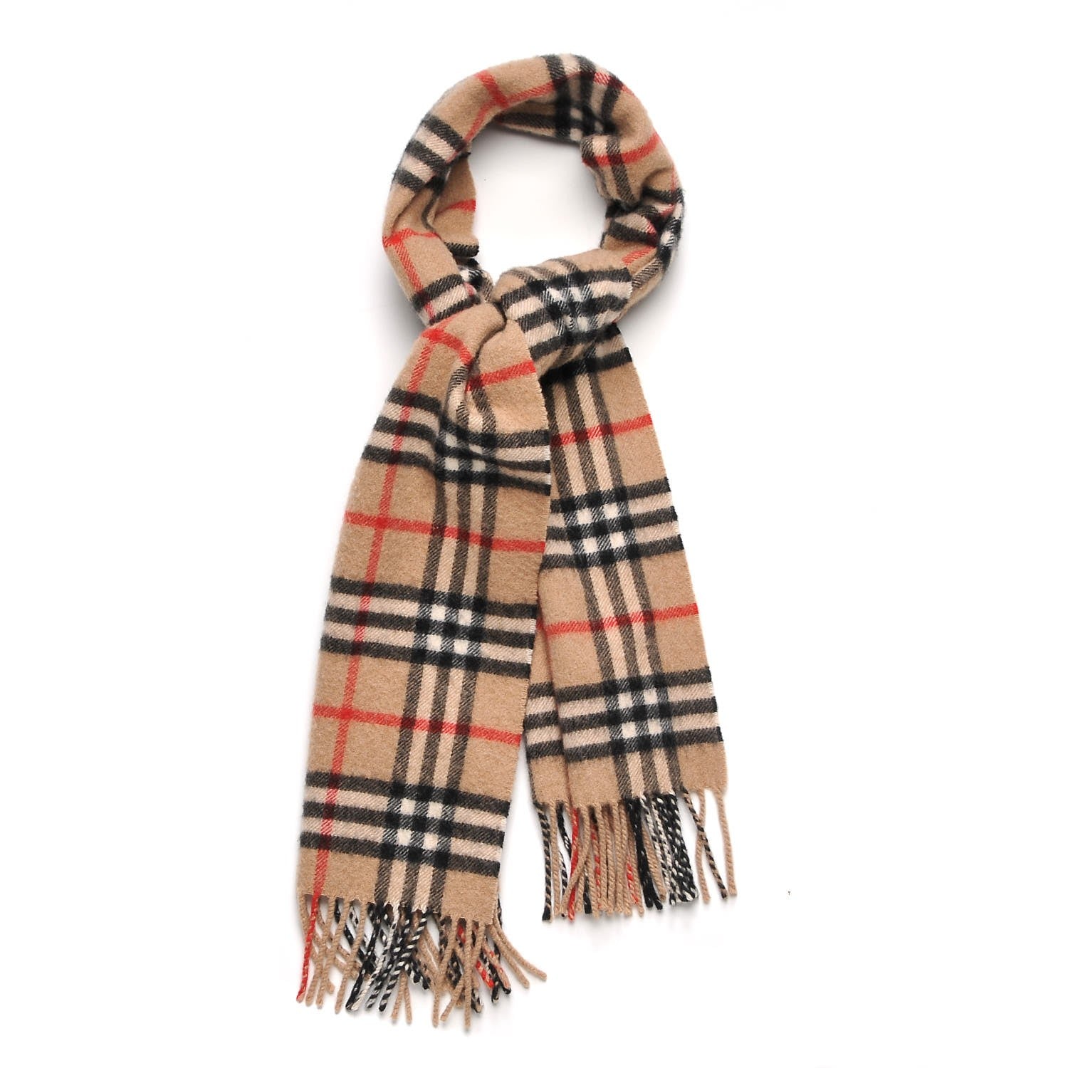 Burberry Cashmere Nova Check Fringe Scarf Camel 1 of 4