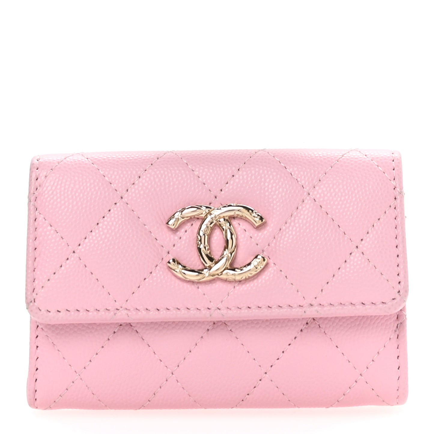Caviar Quilted CC Flap Card Holder Pink
