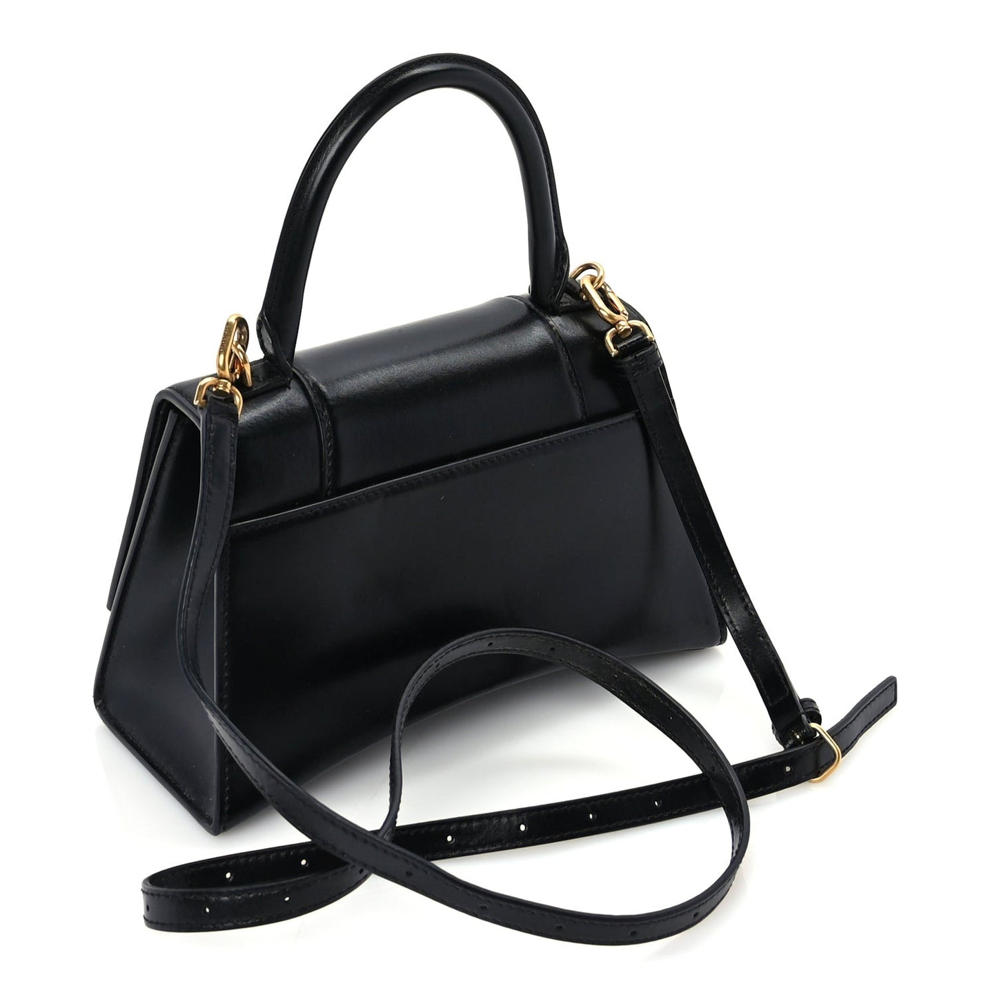 Shiny Box Calfskin Small Hourglass Top Handle Bag  Black