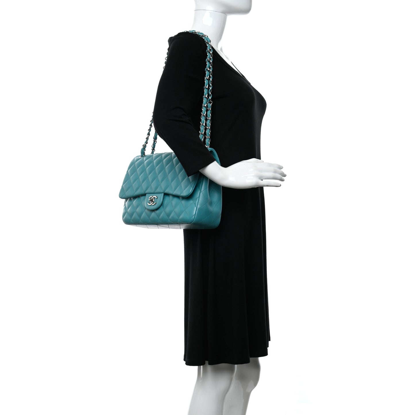 Lambskin Quilted Jumbo Double Flap Turquoise
