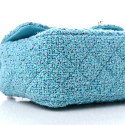 Chanel Wool Tweed Quilted Mini Rectangular Flap Turquoise Light Blue 8 of 10