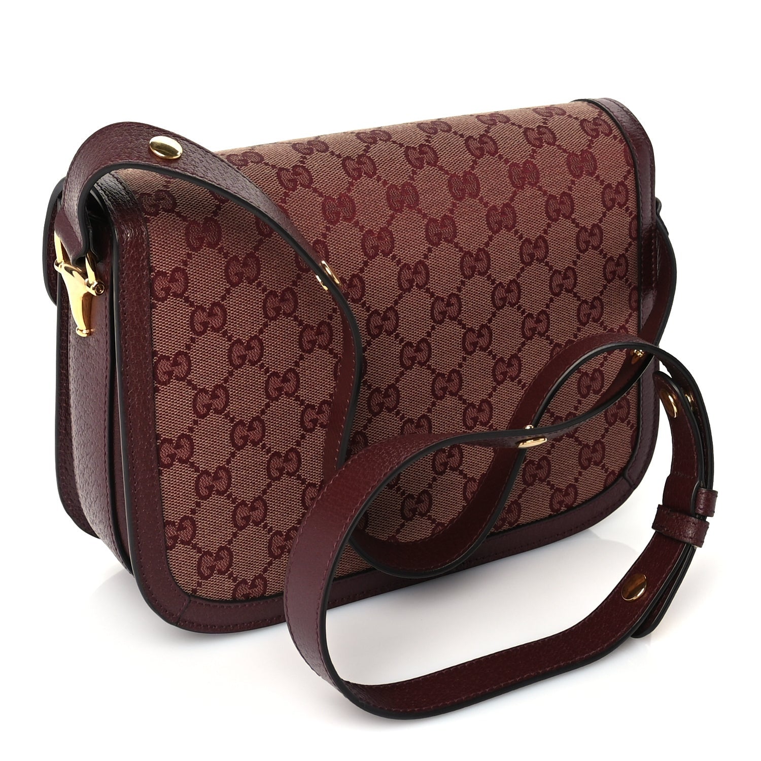Gucci Monogram Textured Dollar Calfskin Horsebit 1955 Shoulder Bag Sahara Rubino Chardonnay 2 of 8