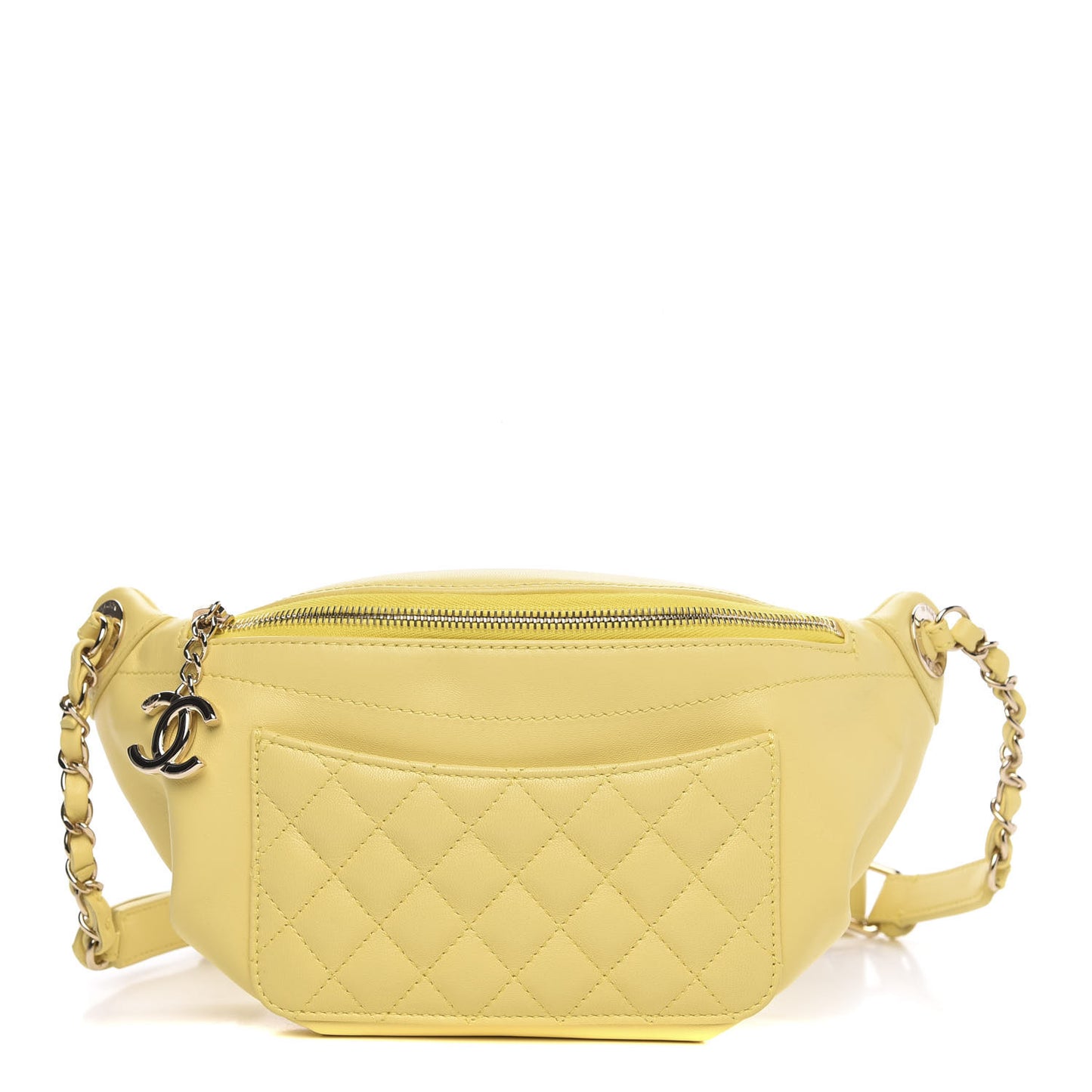Lambskin Quilted Waist Belt Bag Yellow