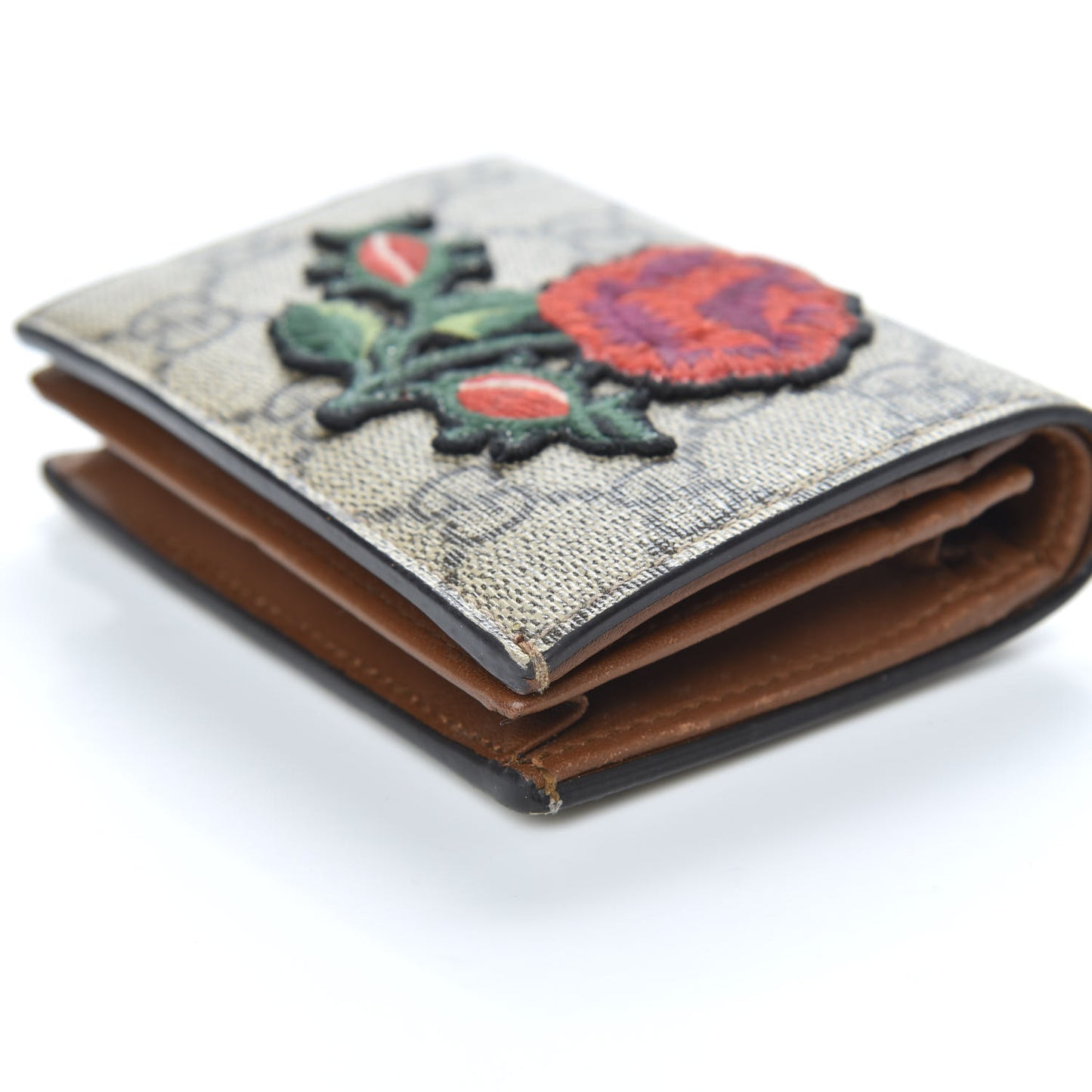 GG Supreme Monogram Rose Embroidered Print Card Case