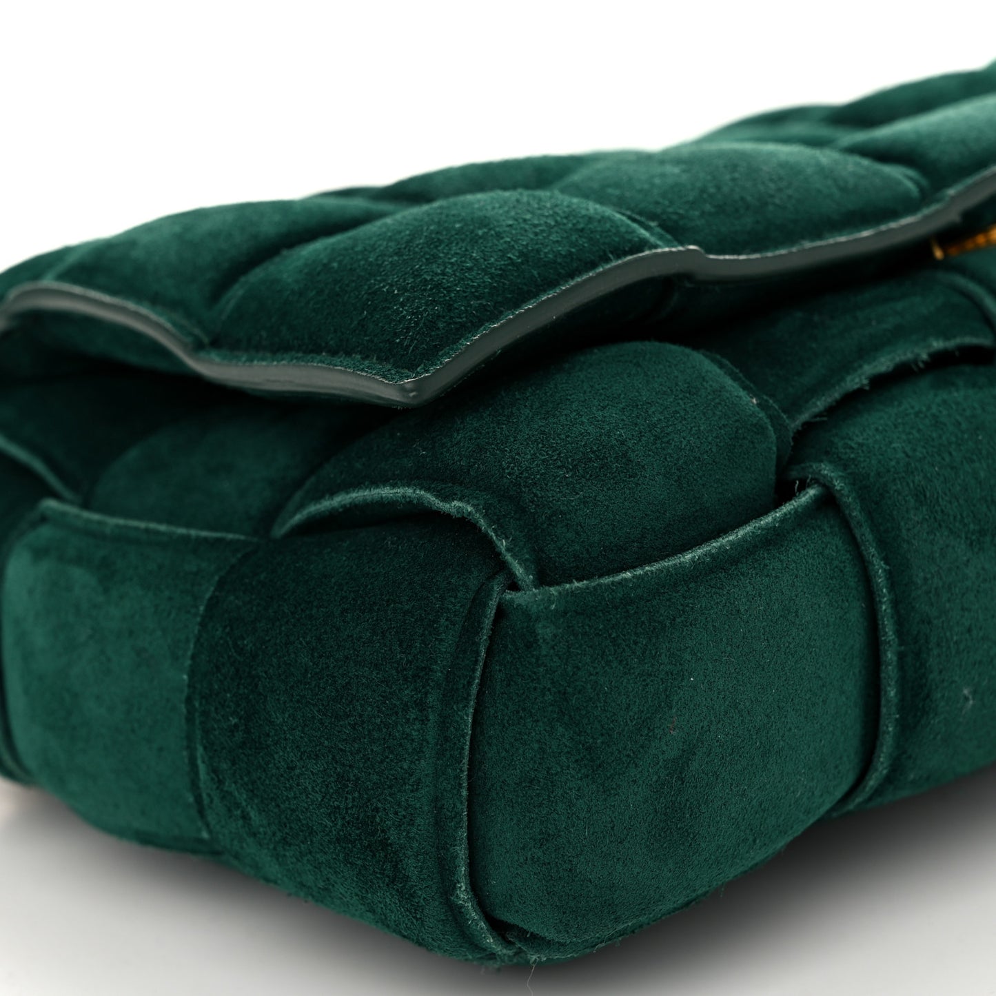 Suede Maxi Intrecciato Padded Chain Cassette Crossbody Bag Emerald Green