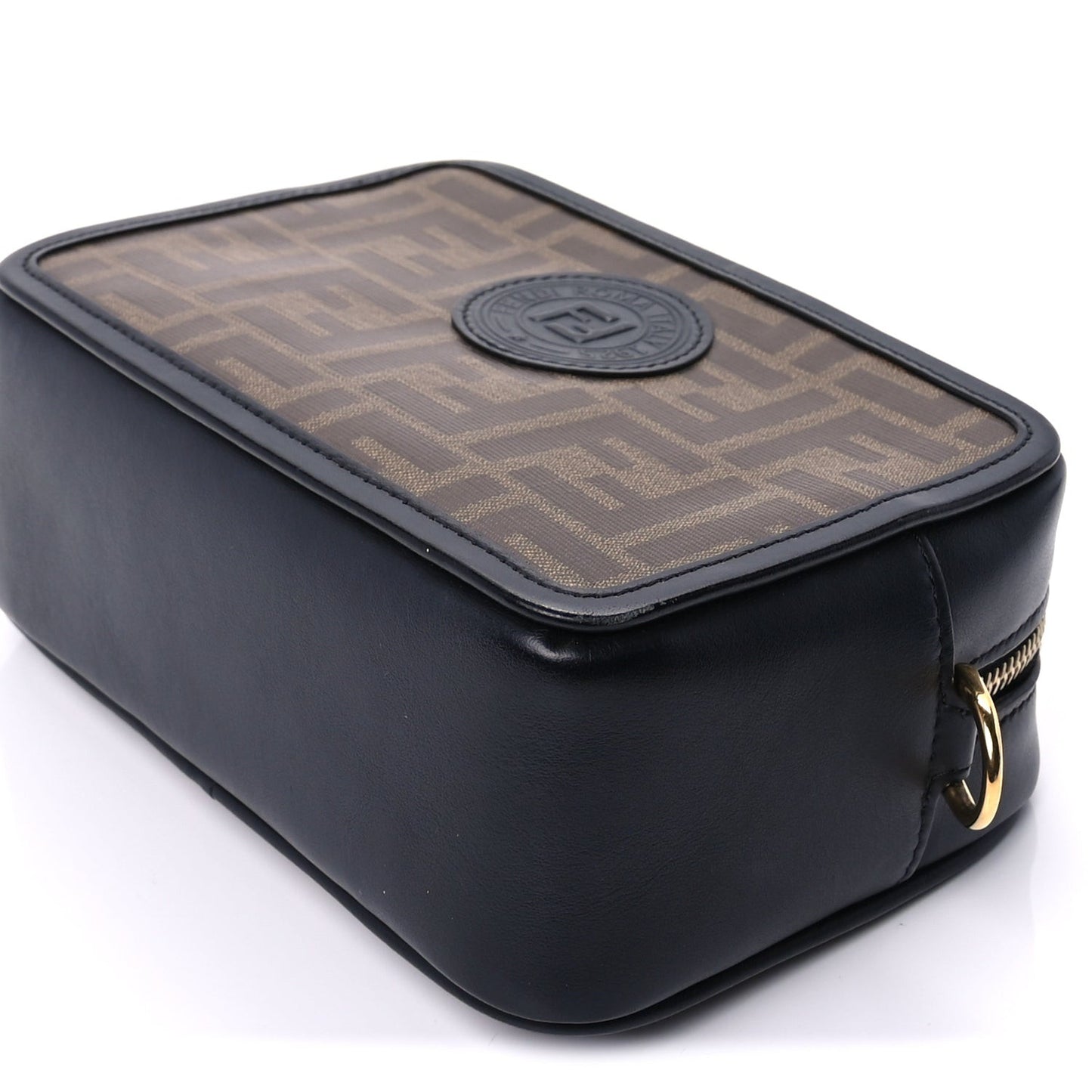Glazed Fabric Vitello Century FF 1974 Stamp Patch Mini Camera Case Mogano Panna Black