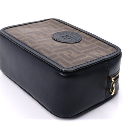 Fendi Glazed Fabric Vitello Century FF 1974 Stamp Patch Mini Camera Case Mogano Panna Black 8 of 8