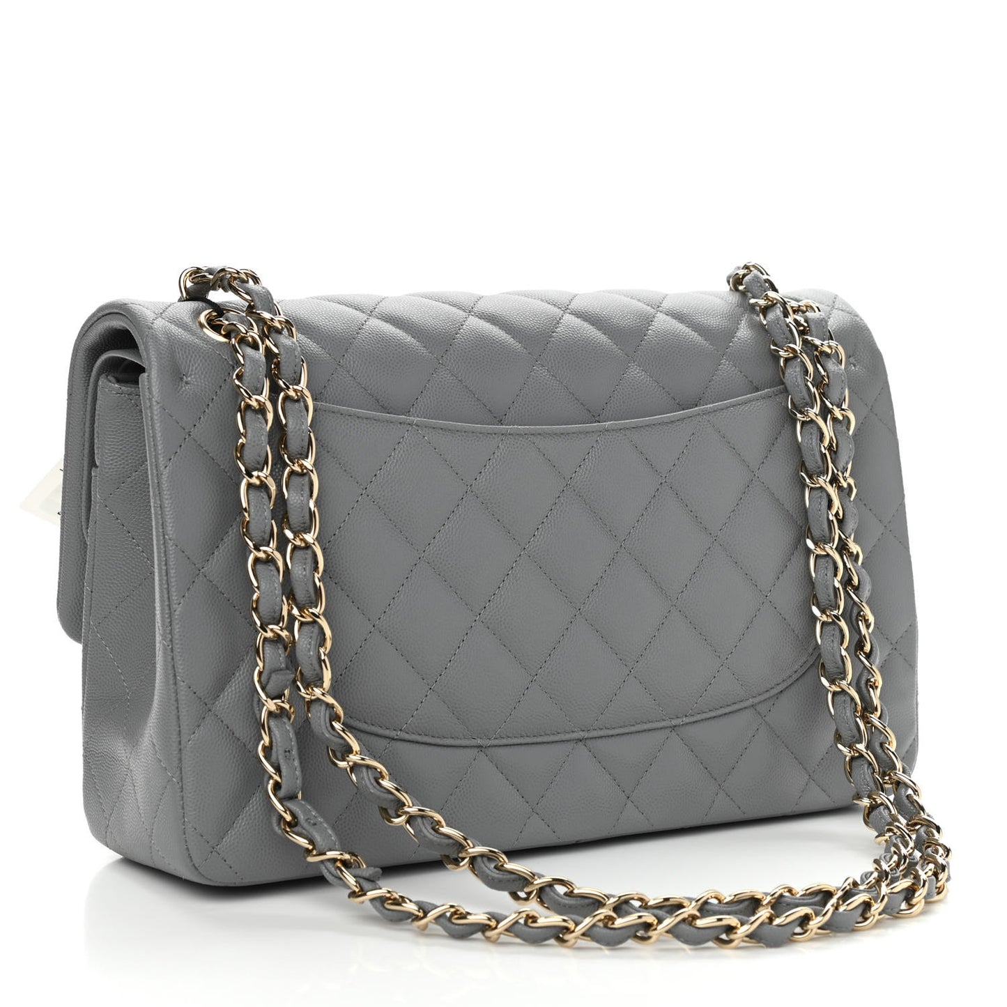 Caviar Quilted Jumbo Double Flap Grey
