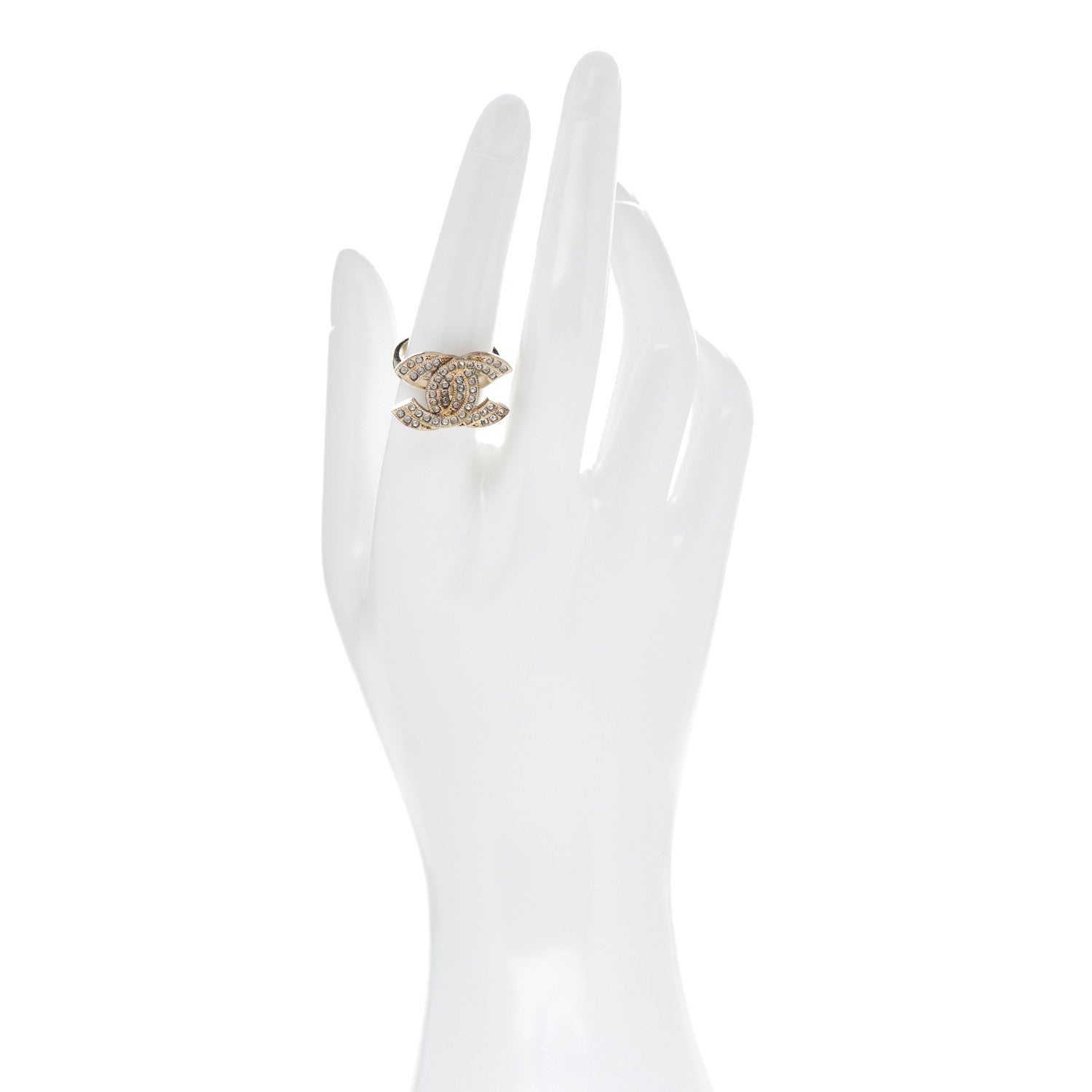 Chanel Crystal Double CC Ring 7 Light Gold 2 of 5