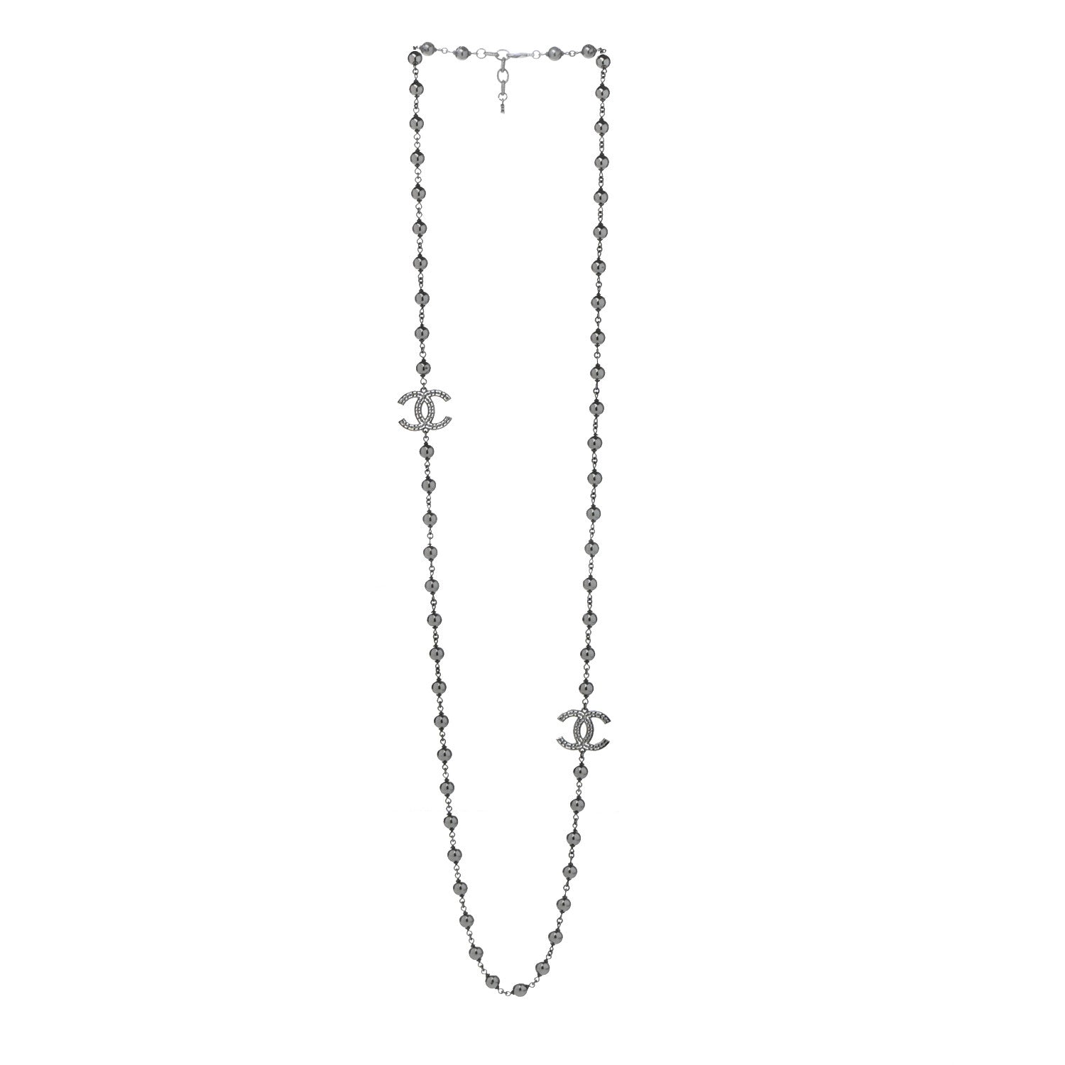 Chanel Ruthenium Pearl Beaded CC Long Necklace Black 3 of 6
