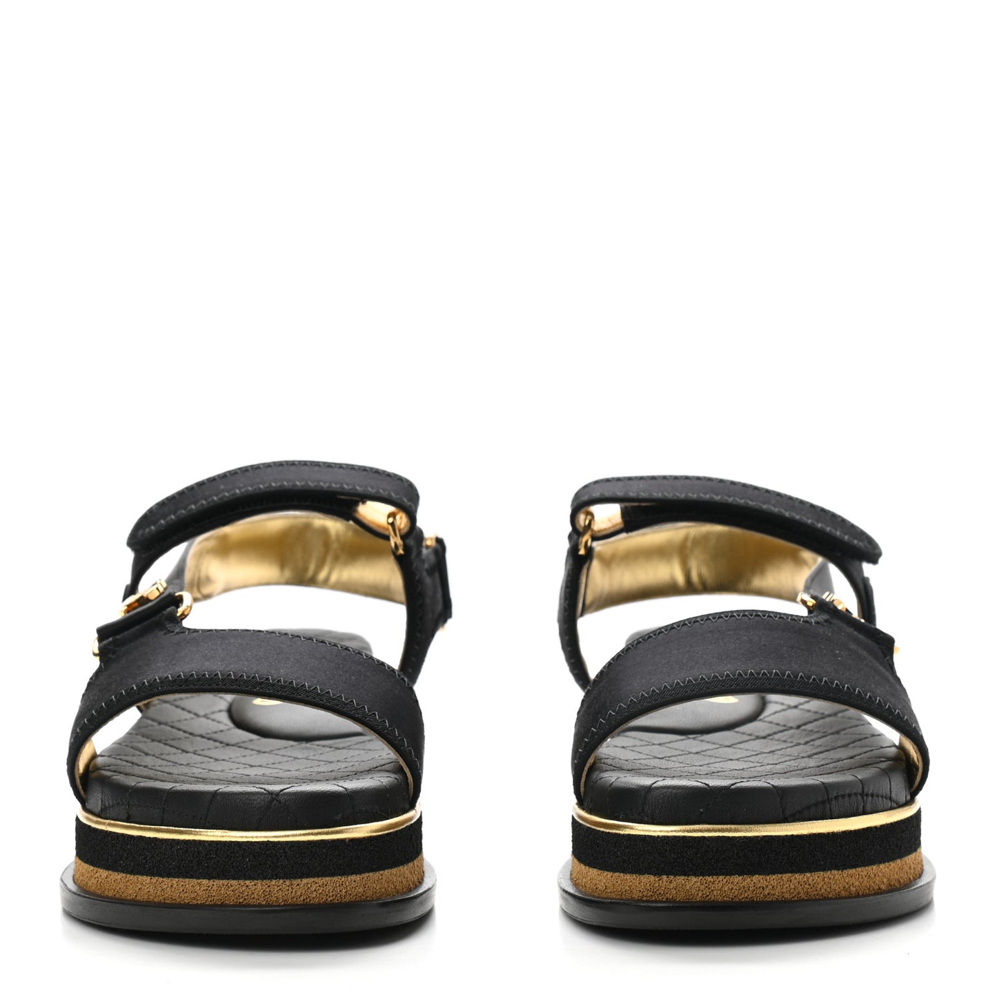 Satin CC Flat Sandals 39 Black Gold