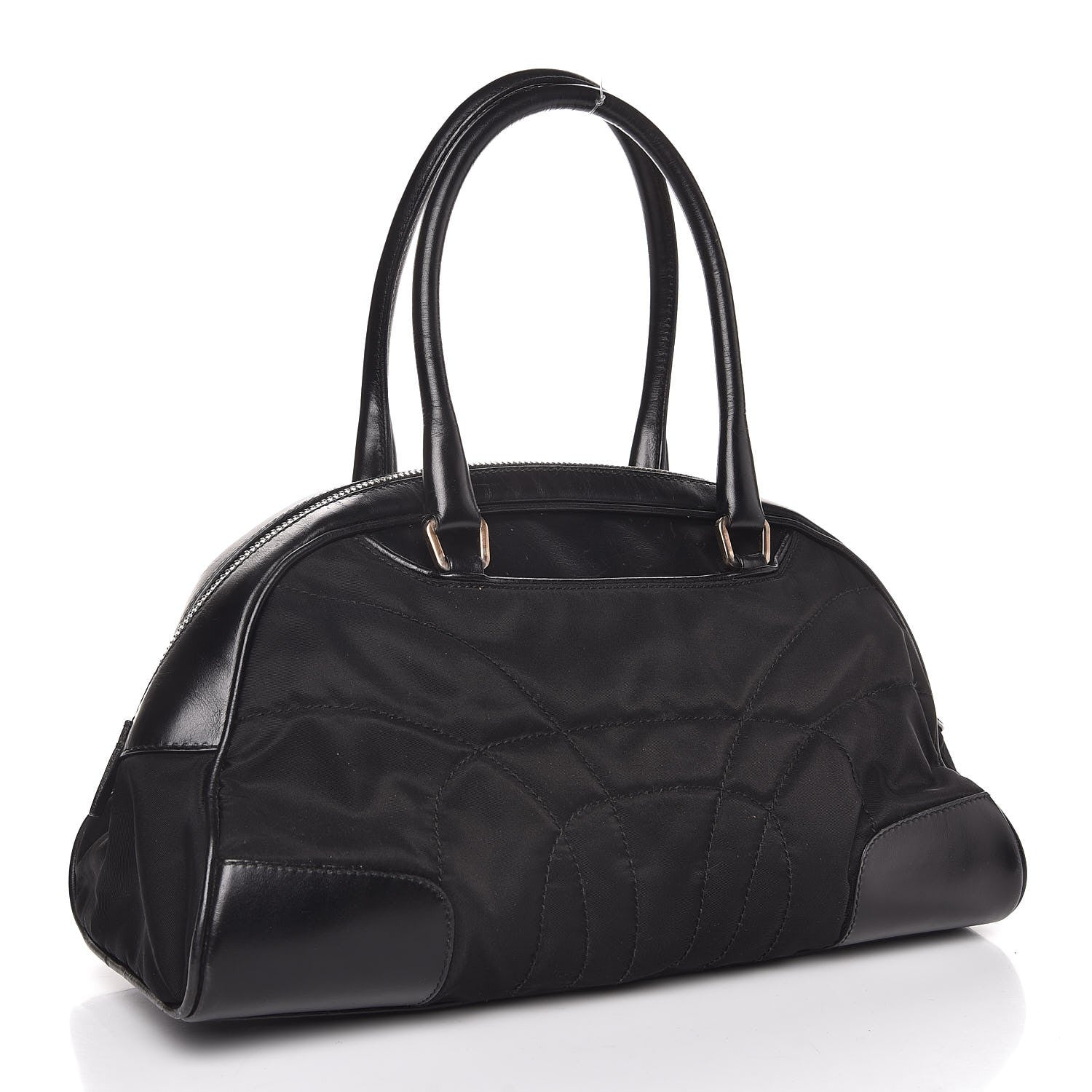 Prada Tessuto Nylon Box Calf Bowling Bag Black 3 of 9